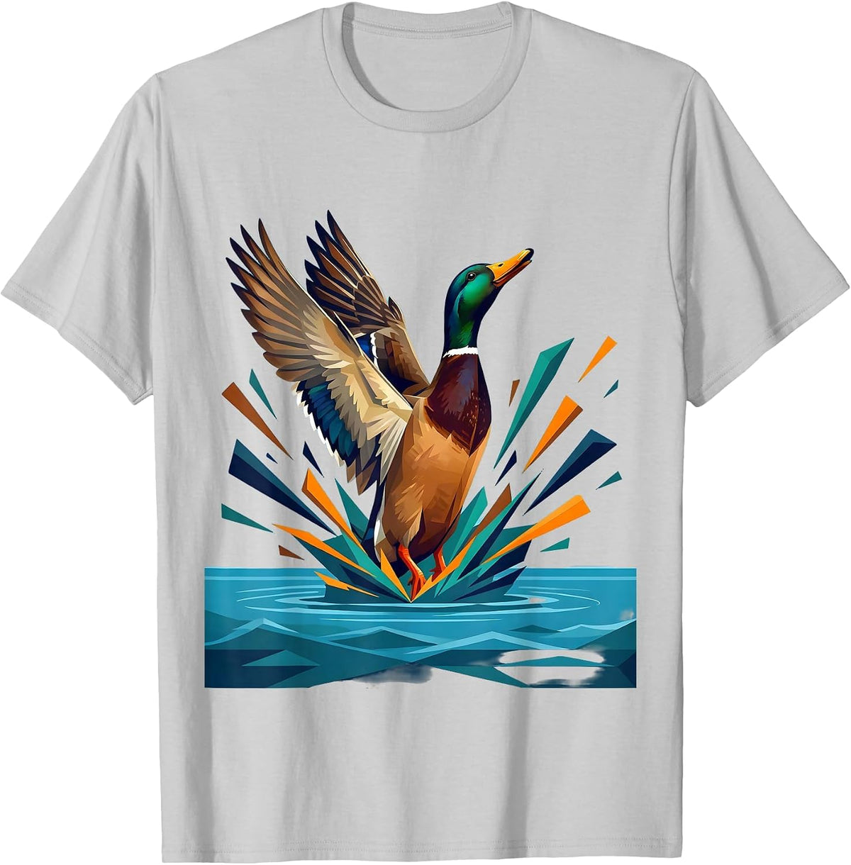 Men's Mallard Duck Bursting Through Water Splash T-Shirt - Silver Grey