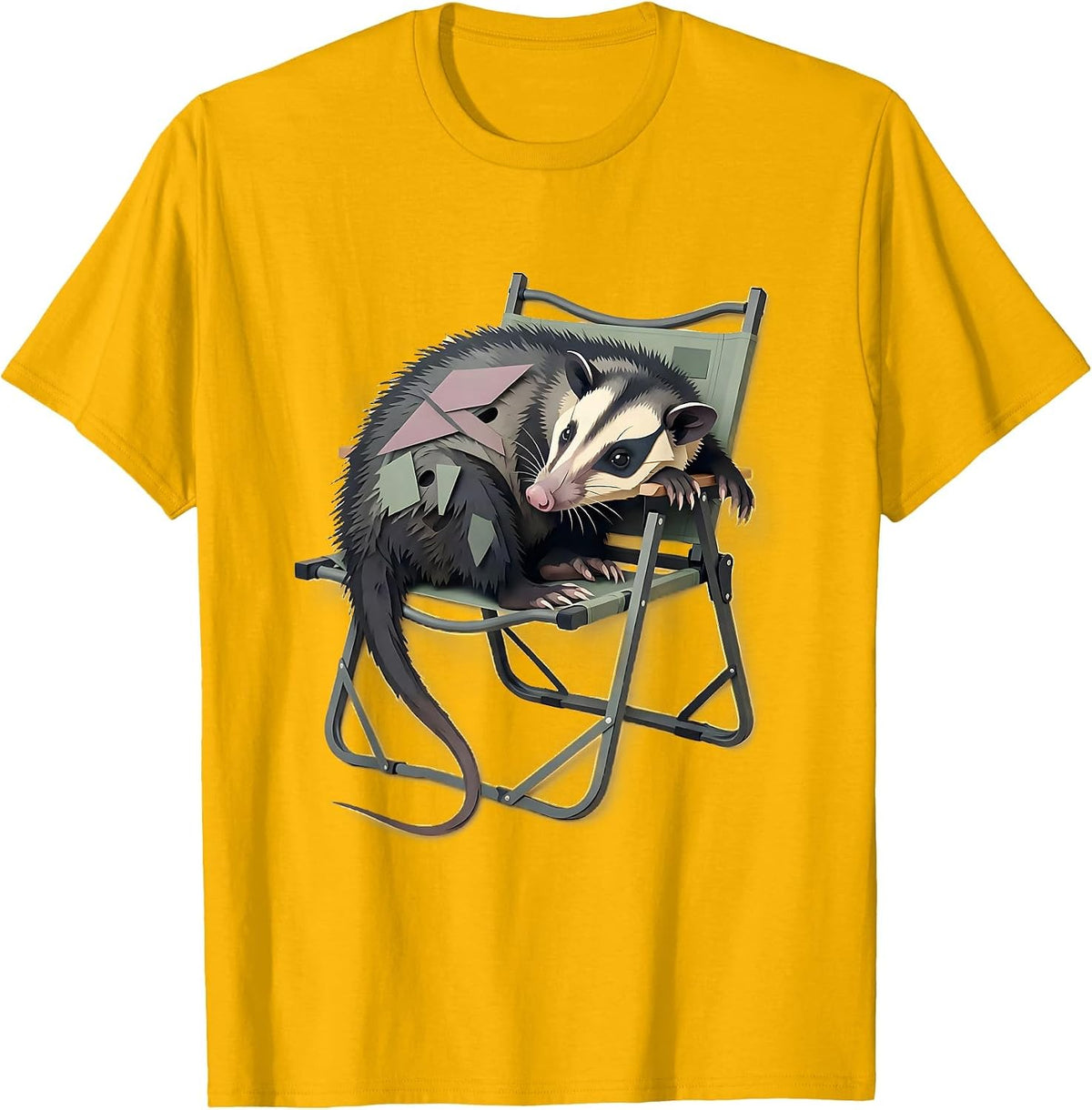 Men's Rigid Opossum Paper Cutout Funny Animal Meme T-Shirt - Golden Yellow