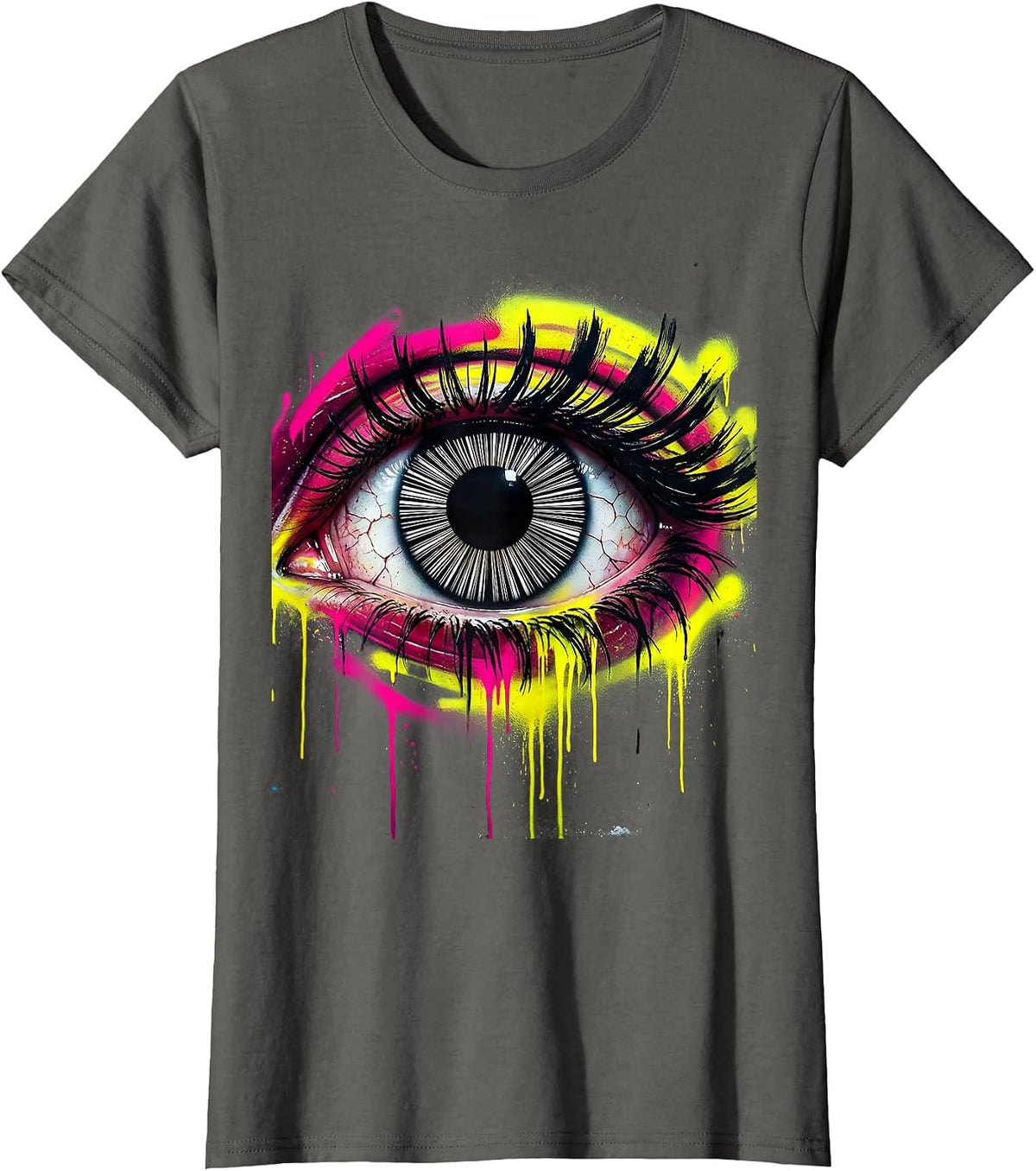 Women's Cyberpunk Barcode Eye Surveillance Art T-Shirt - Asphalt Grey