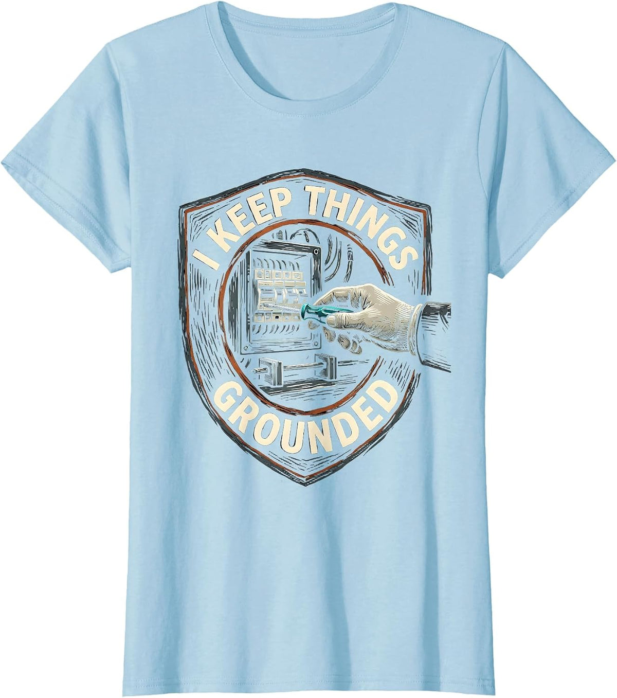 I Keep Things Grounded Funny Electrician Skeleton Humor T-Shirt - Baby Blue