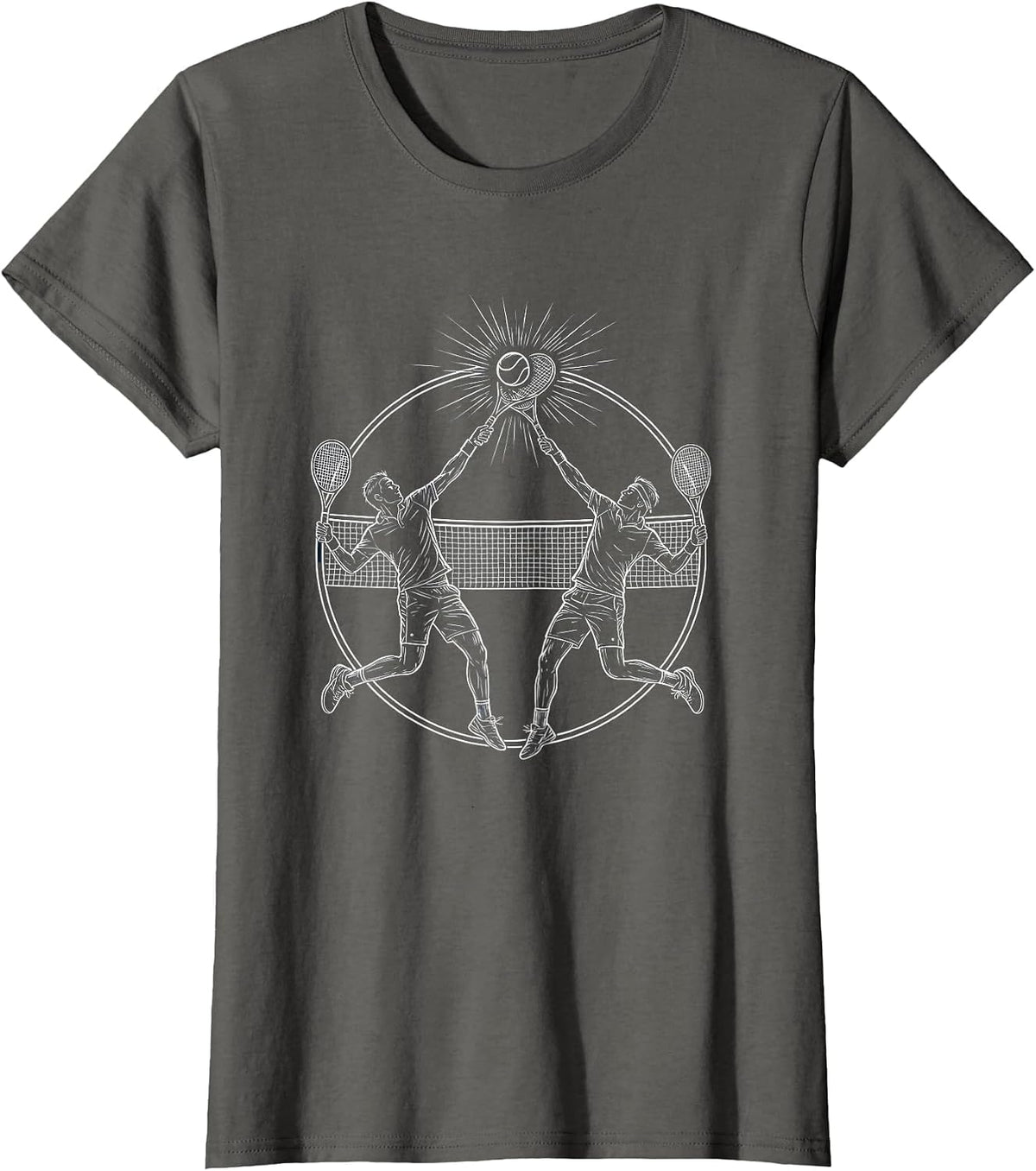 Women's Doubles Tennis Net Leap Graphic Tee T-Shirt - Asphalt Grey