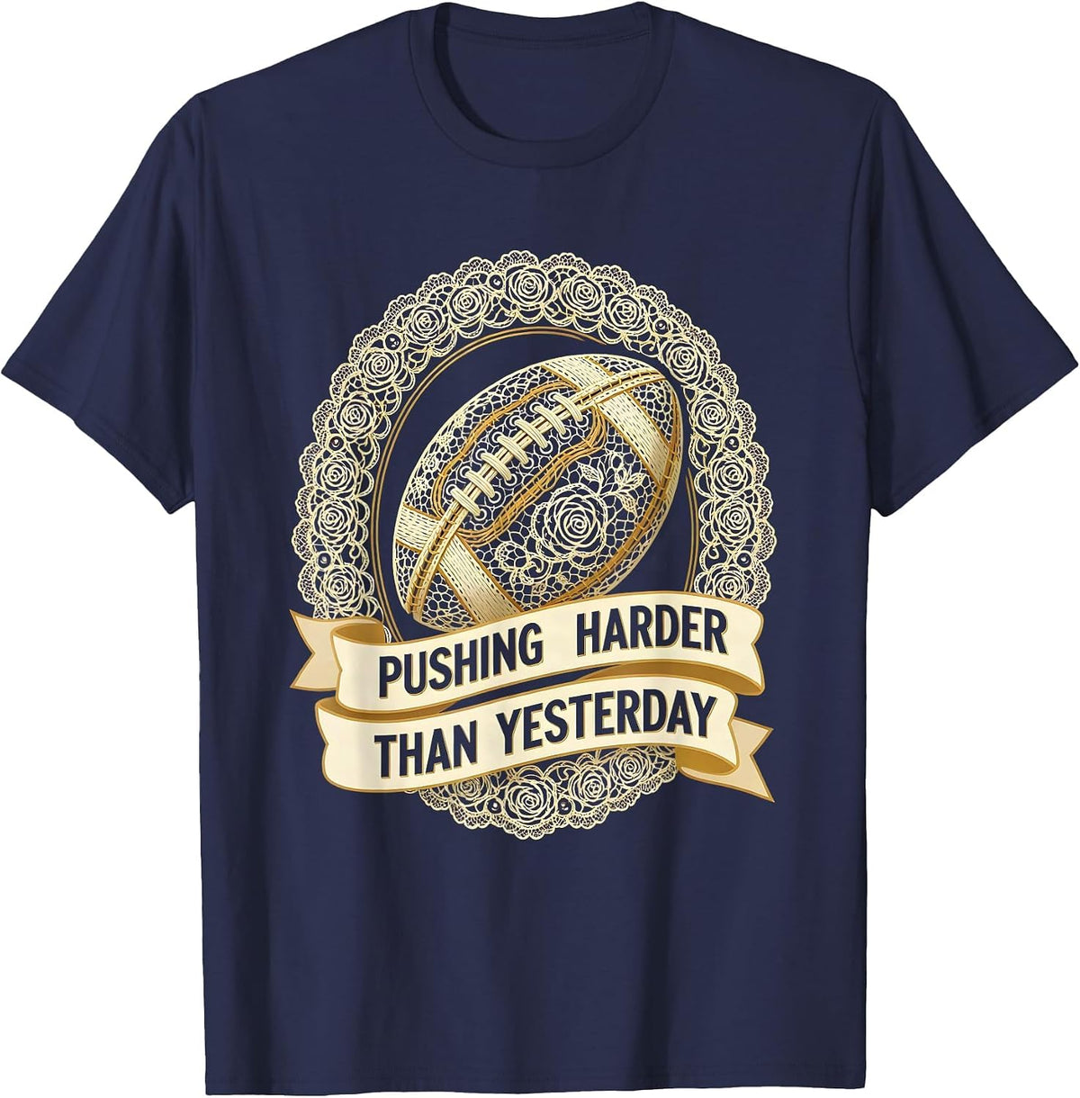 Men's Pushing Harder Than Yesterday Rugby Design T-Shirt - Navy Blue