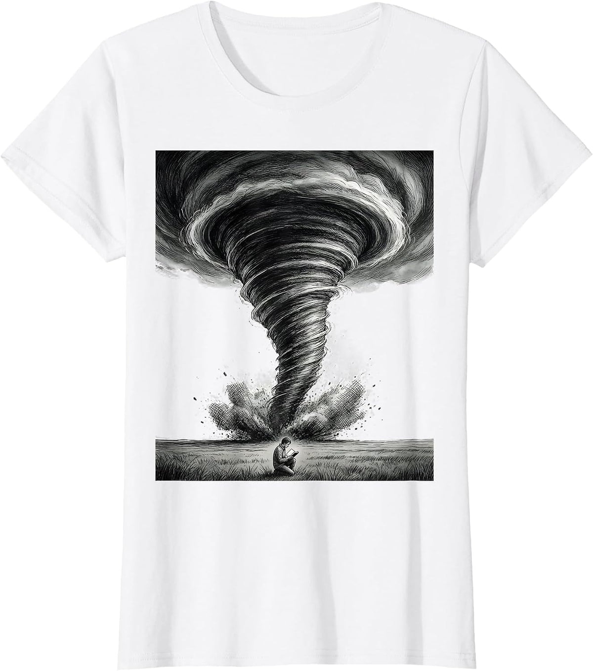 Women's Oversized Tornado Funnel Storm Chaser Meteorology Enthusiast T-Shirt - White