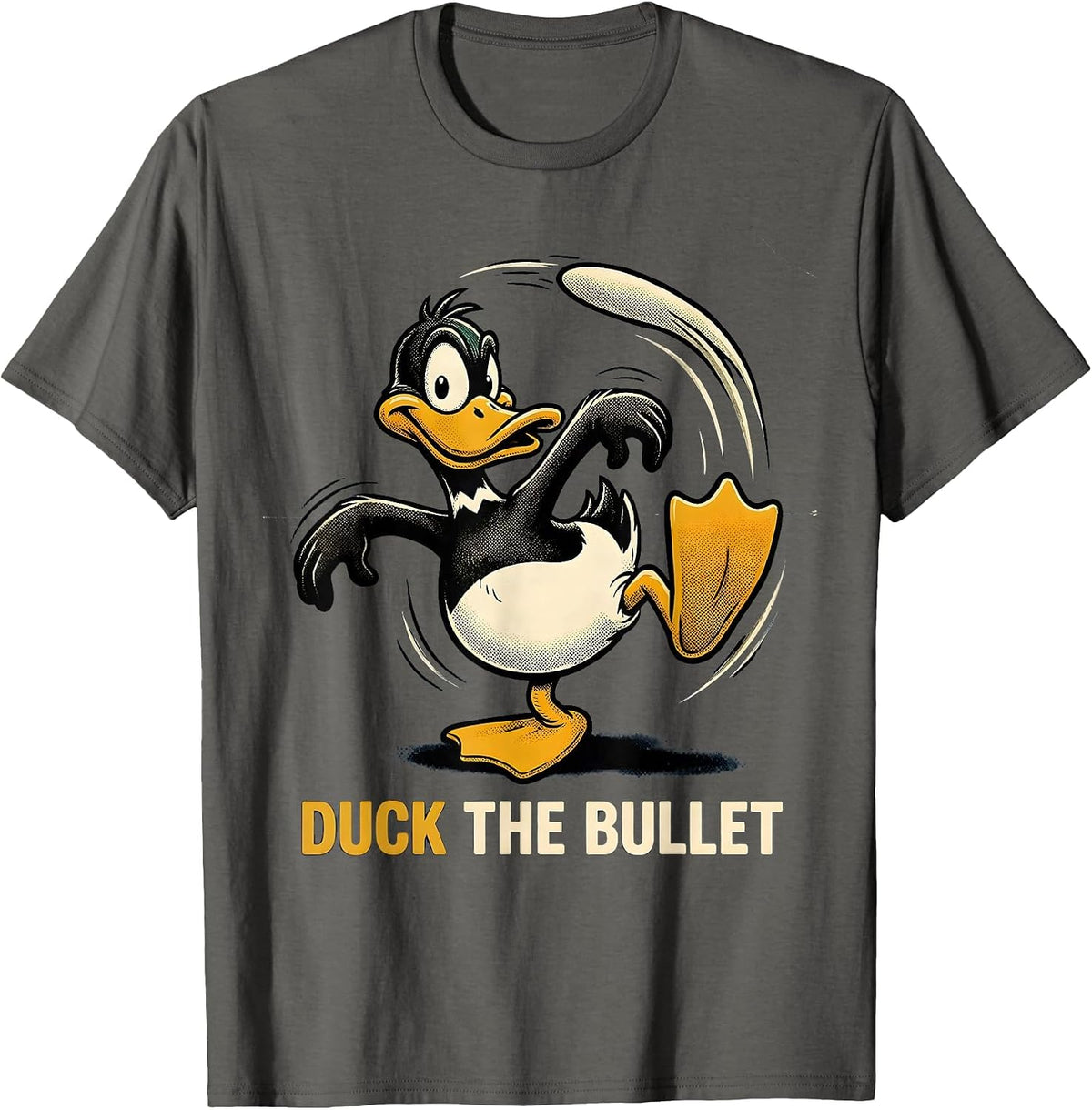 Men's Duck The Bullet Retro Cartoon Duck Hunter Humor Gift T-Shirt - Asphalt Grey