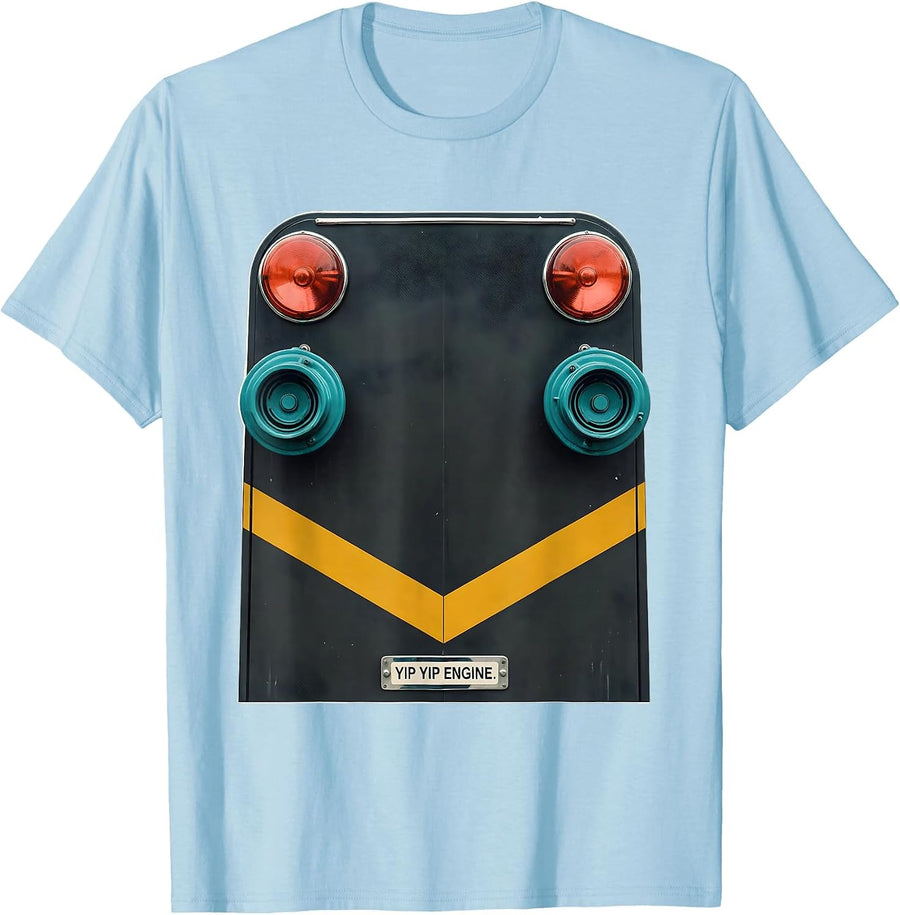 Men's Yip Yip Engine Midcentury Modern Firefighter Humor Tribute T-Shirt - Baby Blue