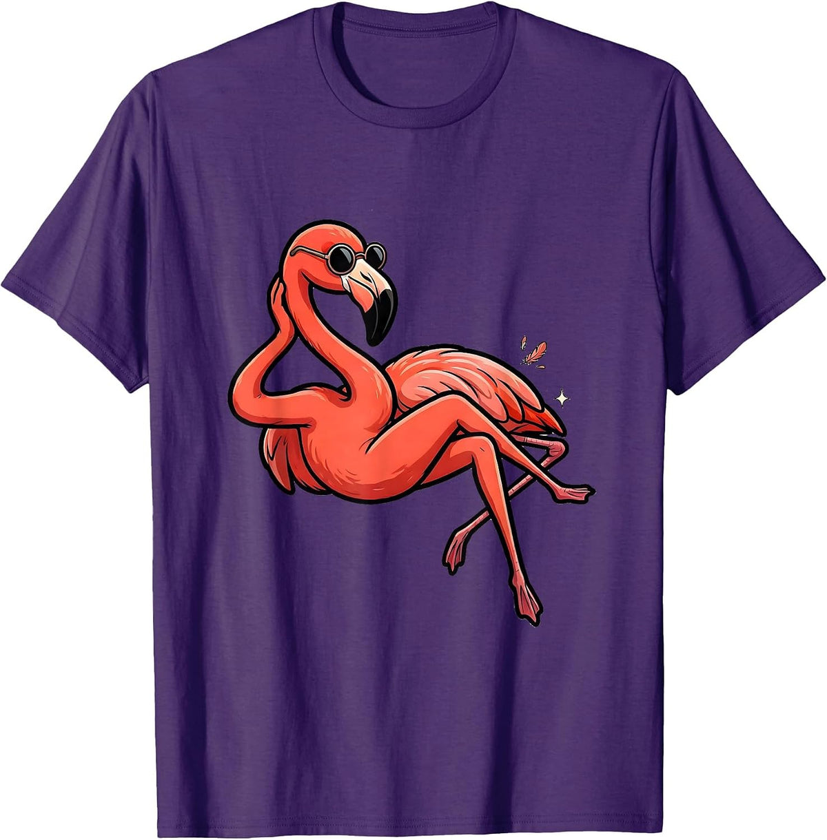Cartoon Flamingo Sunglasses Funny Bird Lover Novelty T-Shirt - Purple