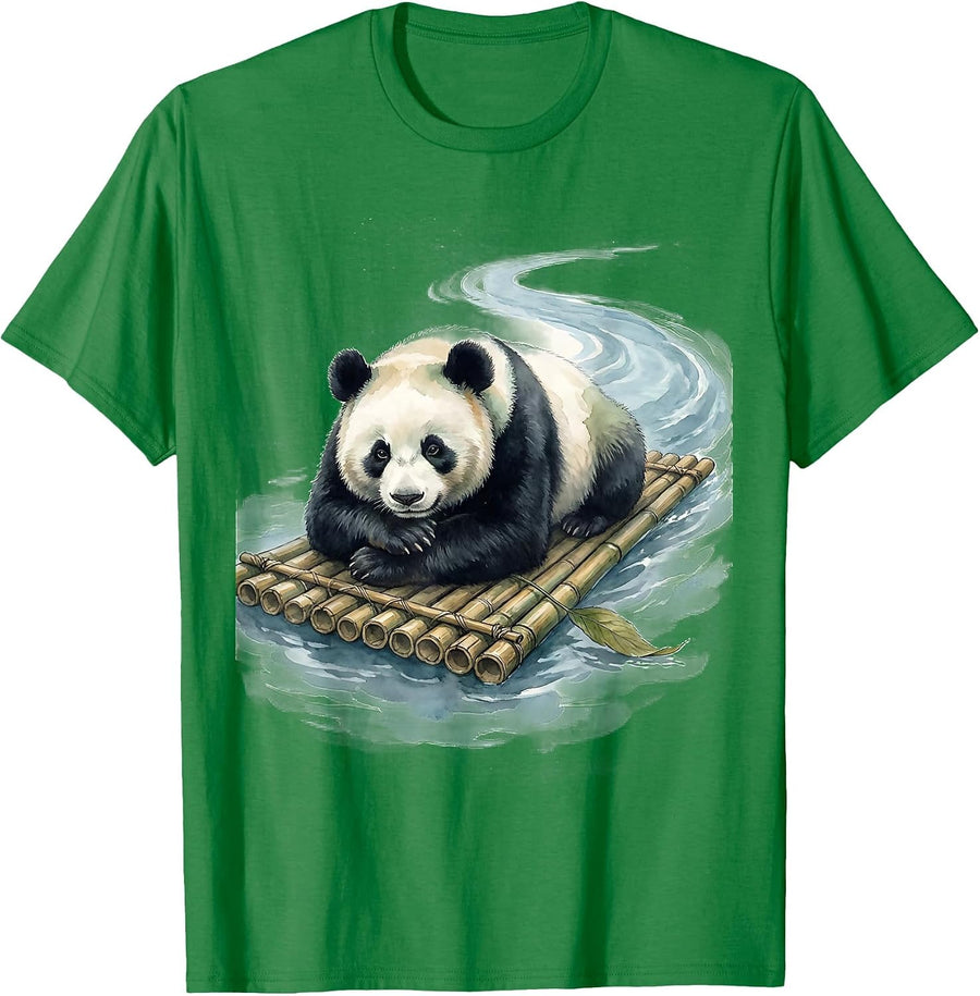 Men's Panda Lounger Watercolor Cute Animal Humor T-Shirt - Kelly Green