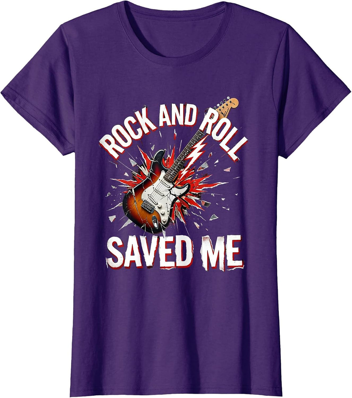 Women's Rock and Roll Saved Me 80s Rock Band Design T-Shirt - Purple