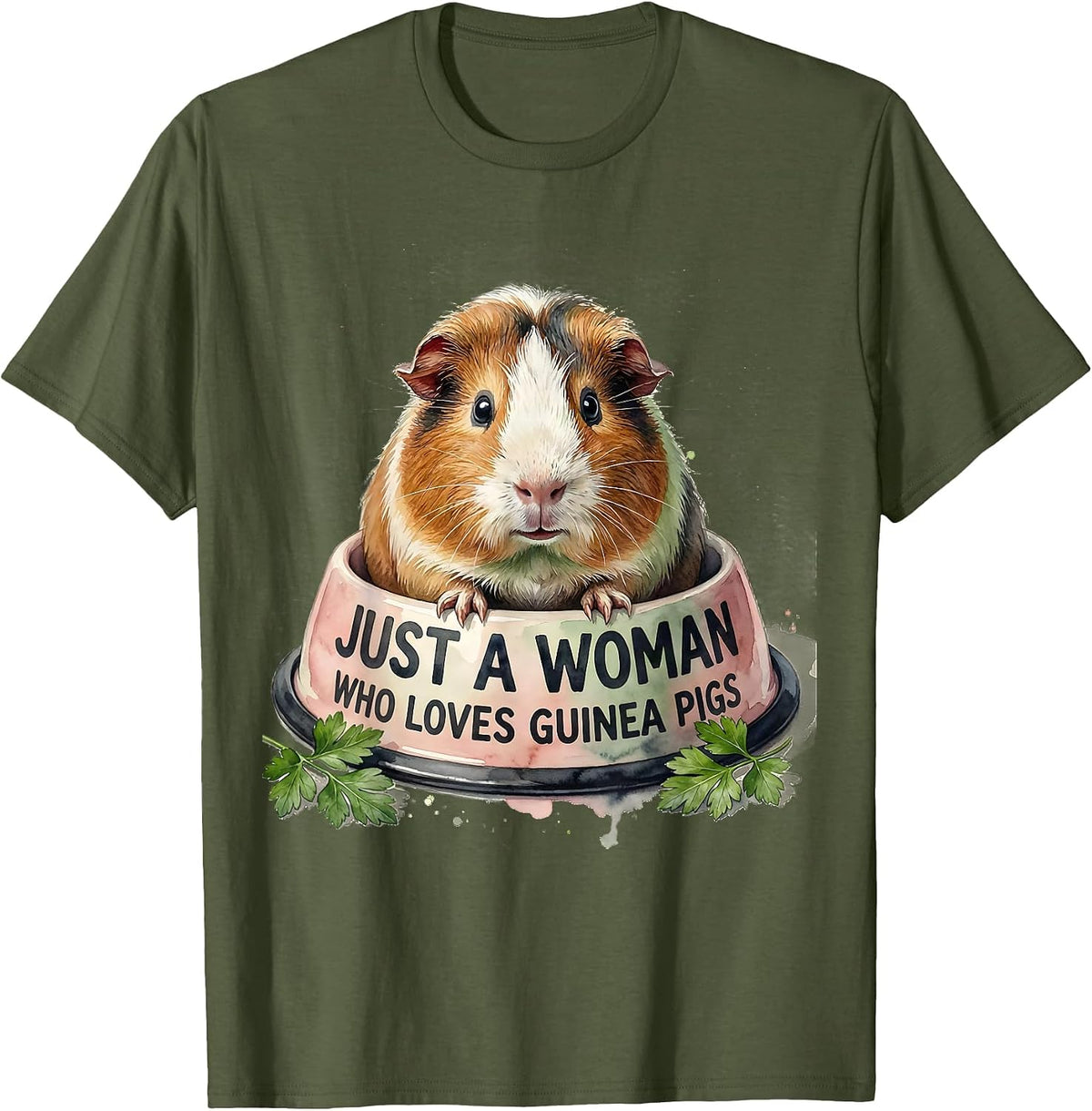 Just A Woman Who Loves Guinea Pigs Watercolor Guinea Pig T-Shirt - Olive Green