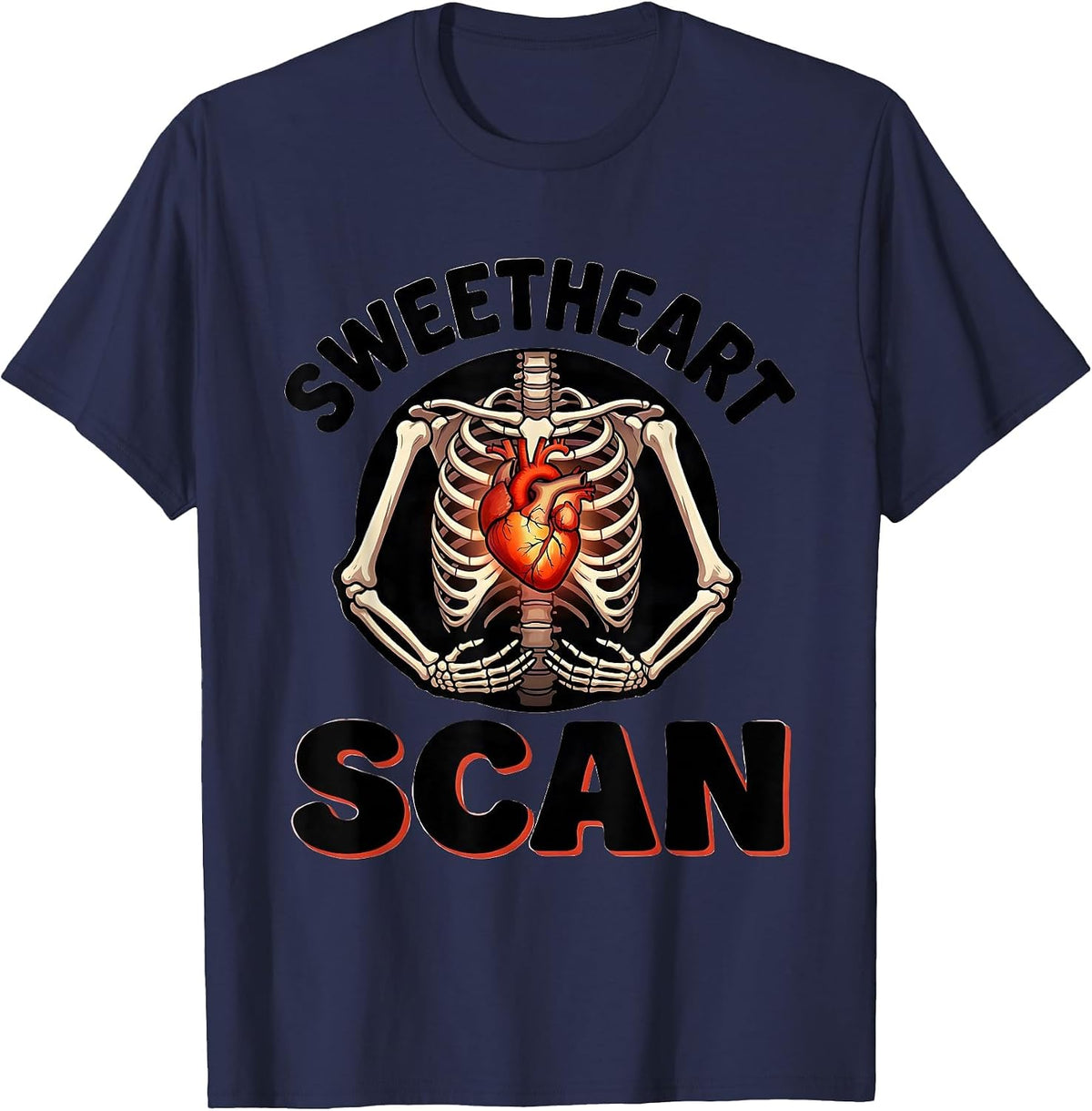 Sweetheart Scan Funny Radiology Tech Valentine Skeleton T-Shirt - Navy Blue