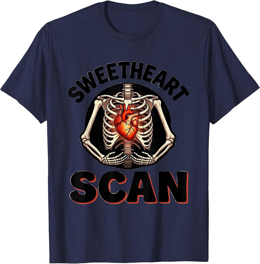 Sweetheart Scan Funny Radiology Tech Valentine Skeleton T-Shirt - Navy Blue