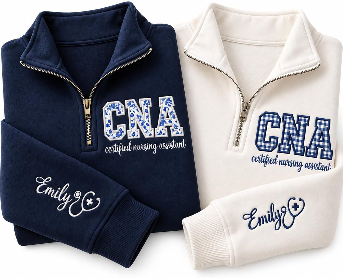 Chillever Personalized Embroidery Applique Nurse Quarter Zip Sweatshirt with Name, Nurses Week, Graduation Gifts, Christmas