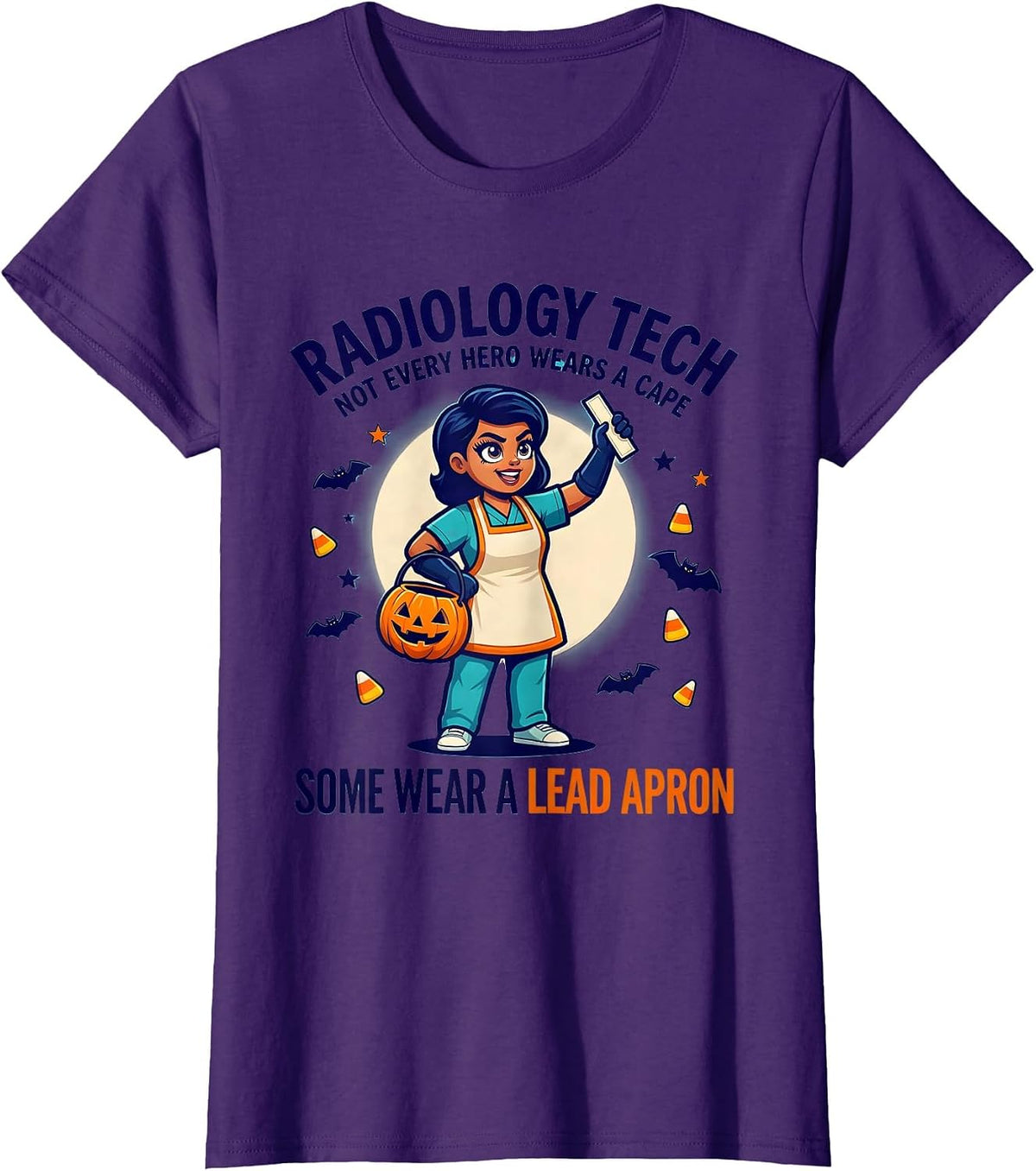 Women's Radiology Tech Hero Halloween Cartoon T-Shirt - Purple