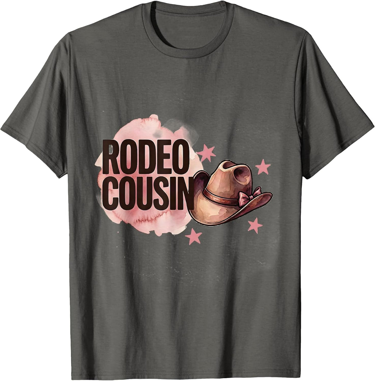 Rodeo Cousin Watercolor Cowgirl Hat Birthday Party Family T-Shirt - Asphalt Grey