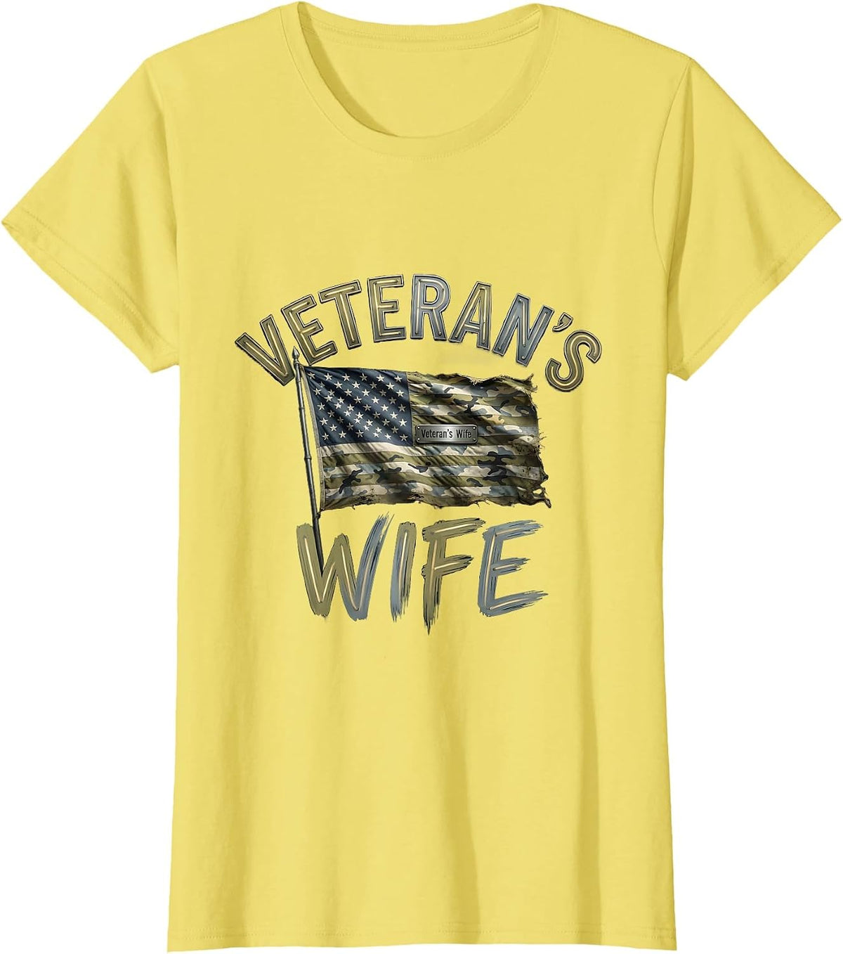 Veteran's Wife Distressed Military Veteran Supporter T-Shirt - Lemon Yellow