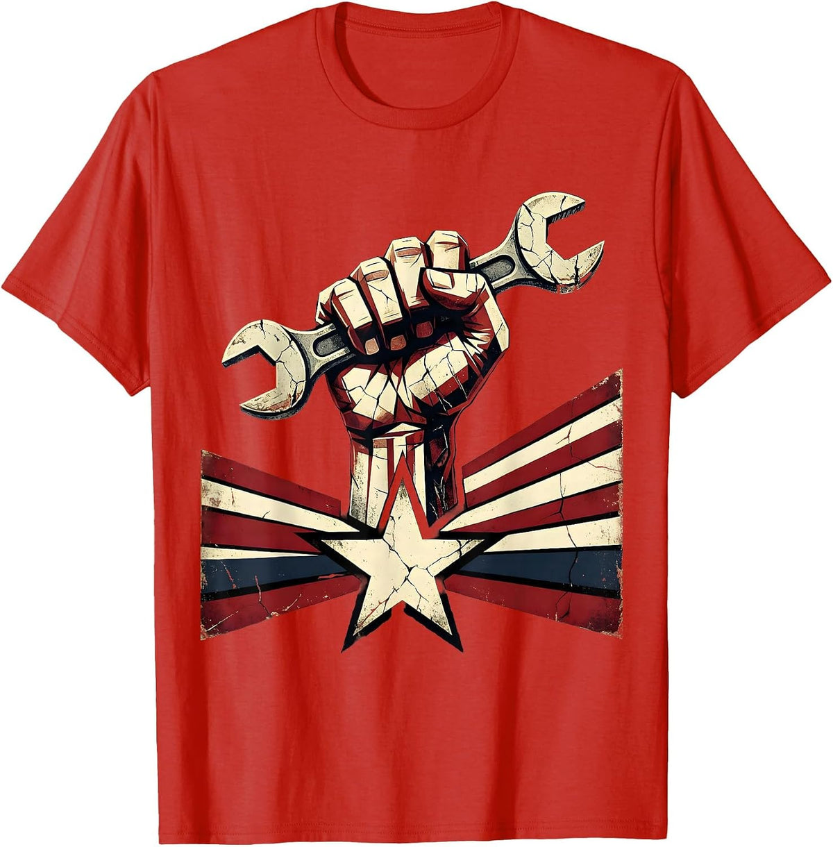 Men's President Pride Labor Day Worker Fist Wrench T-Shirt - Red