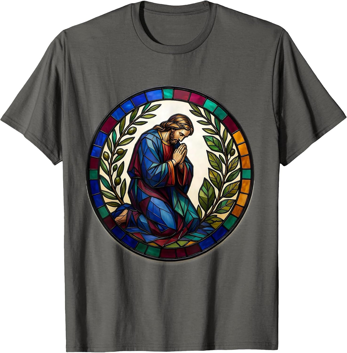 Men's Jesus Kneeling in Garden Prayer Illustration T-Shirt - Asphalt Grey