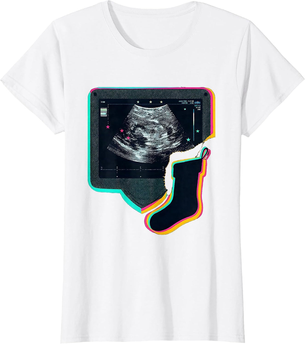 Women's Dark Ultrasound Console Christmas Stocking Sonographer Humor T-Shirt - White