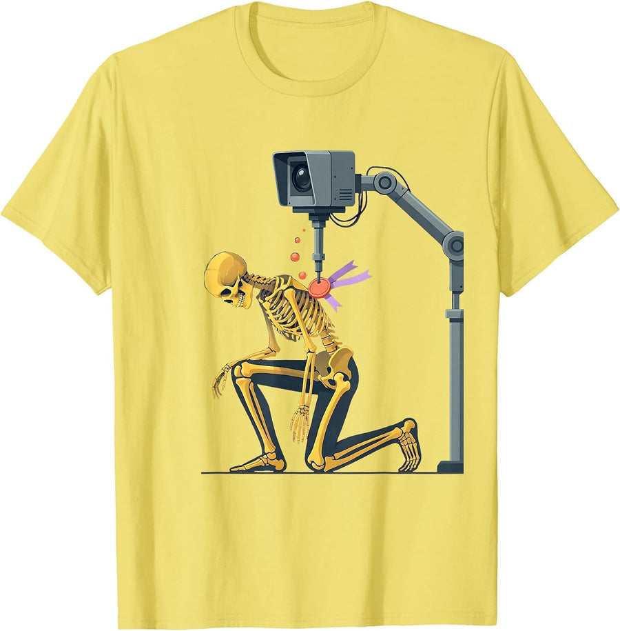 Men's Skeleton Gamma Camera Radiology Tech Halloween Humor T-Shirt - Lemon Yellow