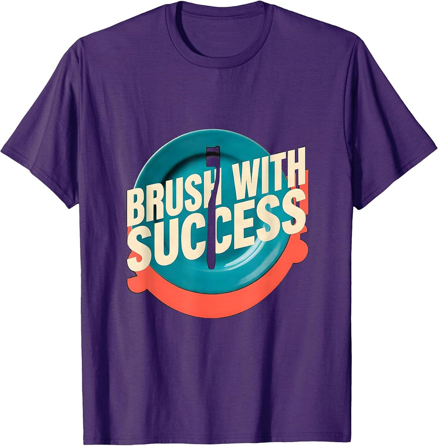 Men's Brush With Success Midcentury Modern Dental Hygienist Humor T-Shirt - Purple