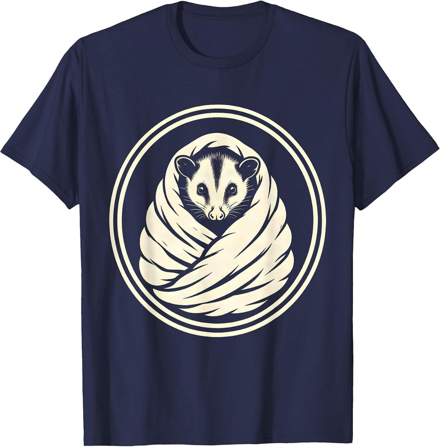 Cozy Opossum Wrapped in a Blanket T-Shirt - Navy Blue