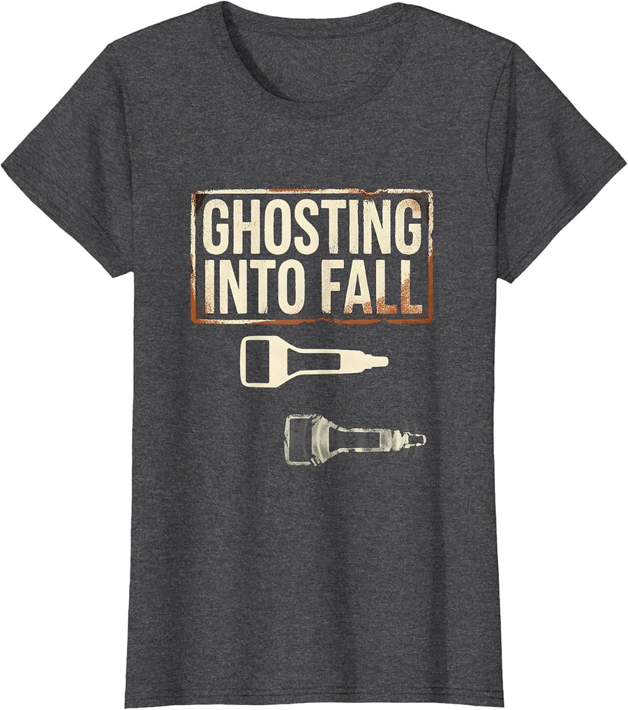 Women's Ghosting Into Fall Rubber Stamp Sonographer Halloween Humor T-Shirt - Dark Heather Grey