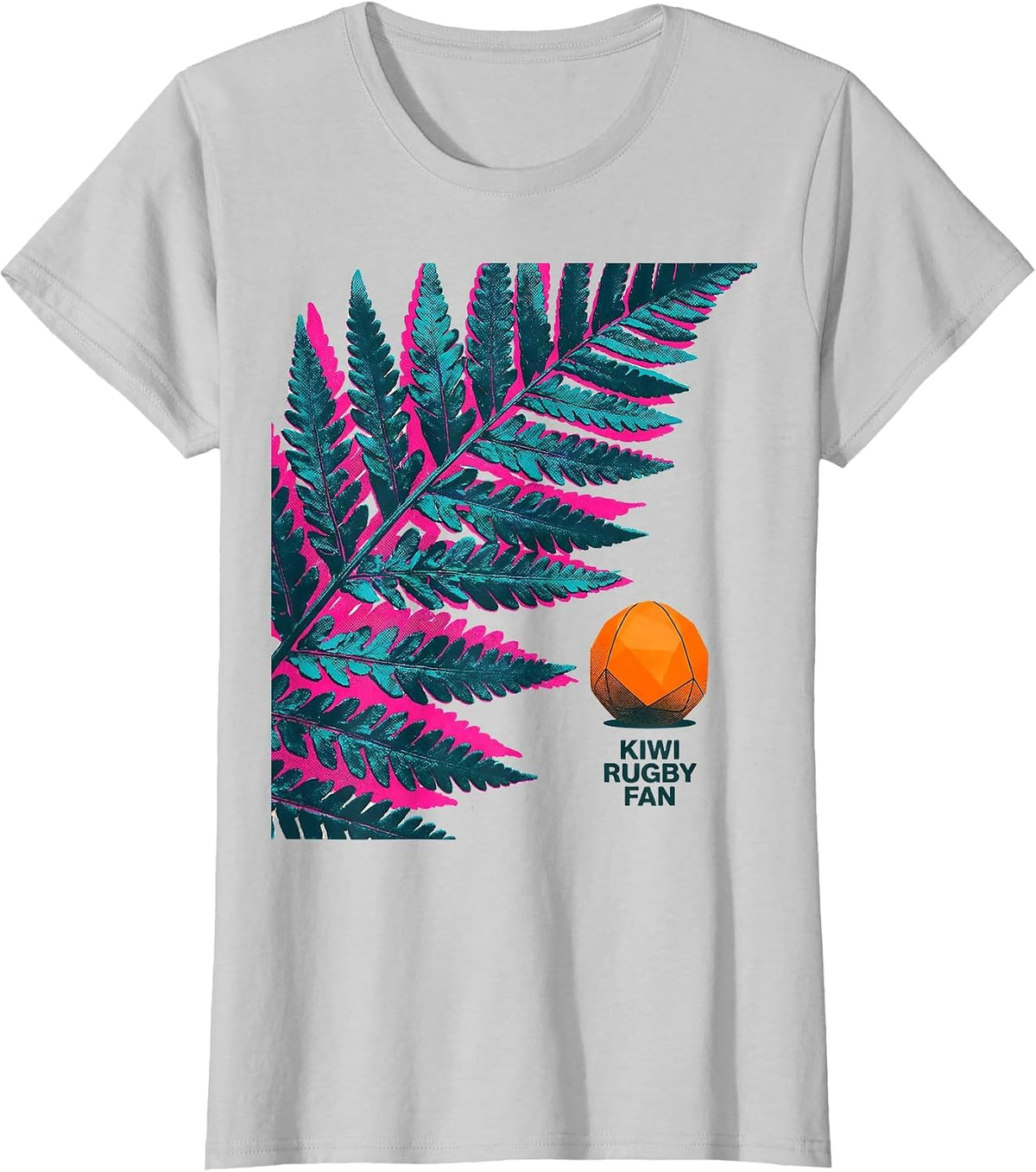 Kiwi Rugby Fan Risograph New Zealand Rugby Test Supporter T-Shirt - Silver Grey