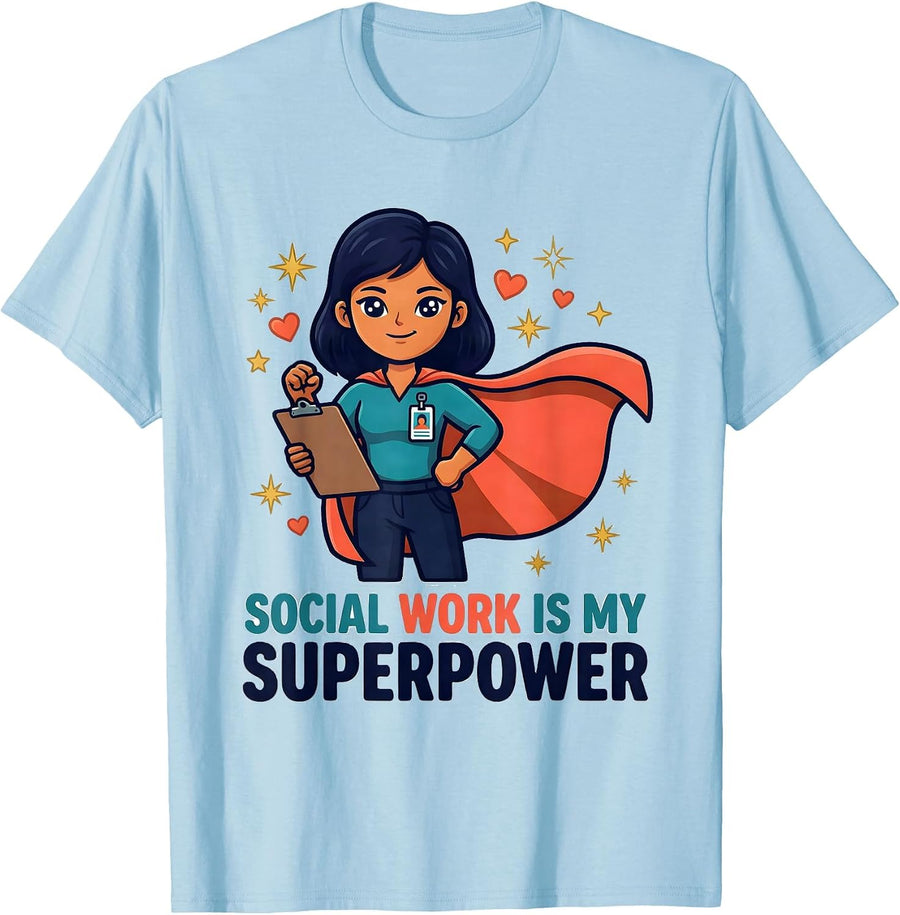 Men's SOCIAL WORK IS MY SUPERPOWER Inspirational Social Worker T-Shirt - Baby Blue