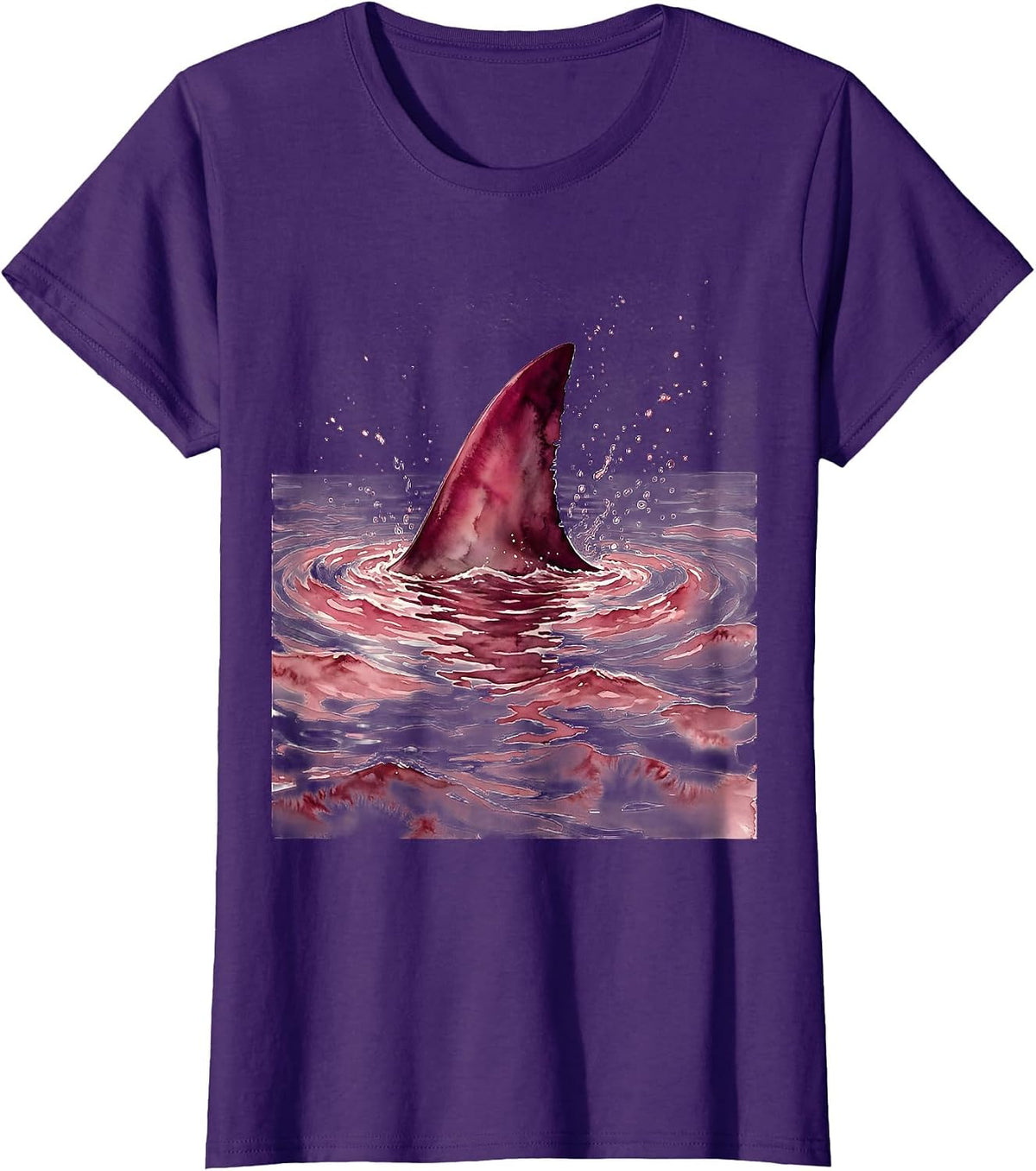 Women's Pink Out Shark Fin Ocean Graphic T-Shirt - Purple