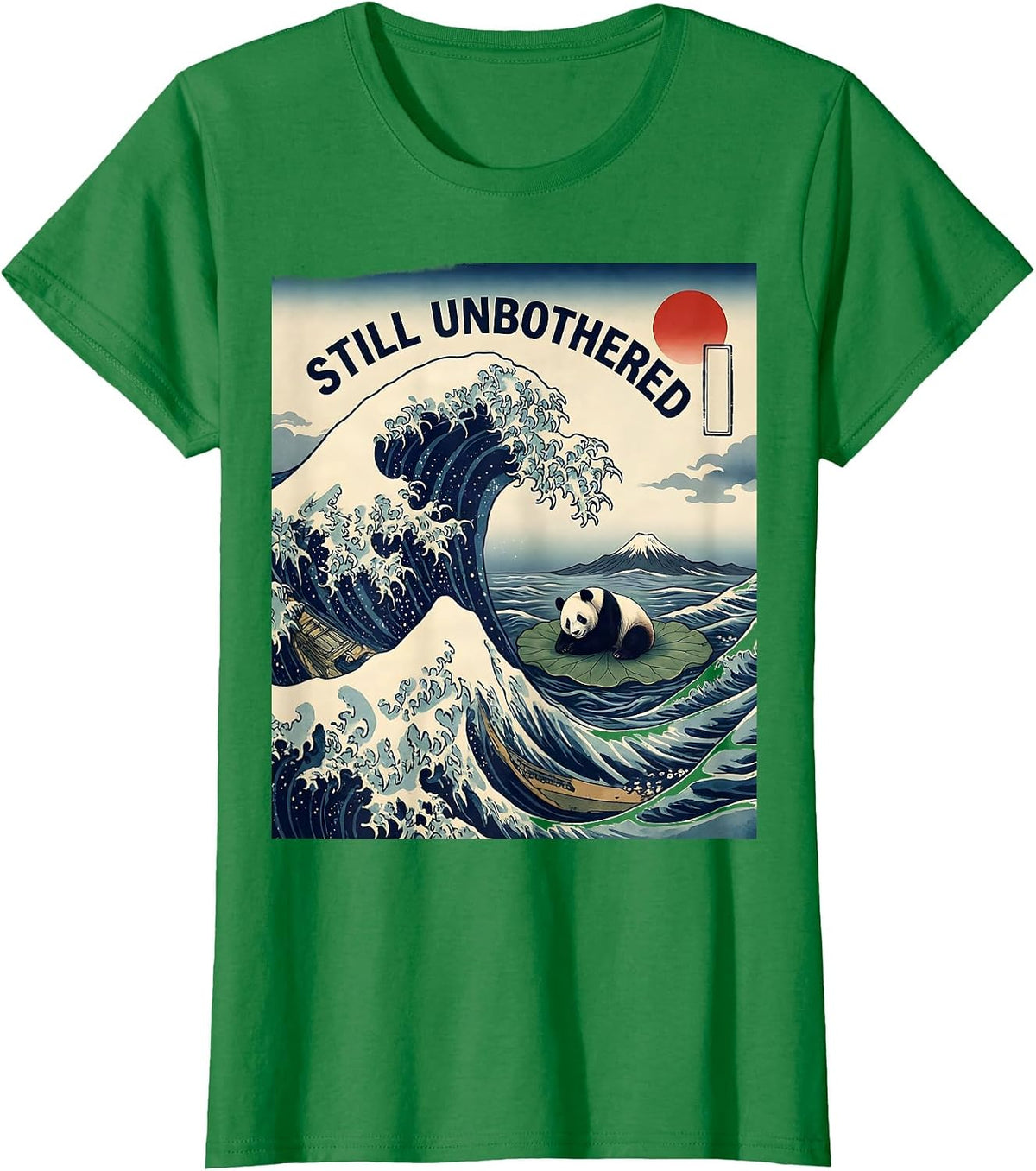 Still Unbothered Ukiyo-e Panda Animal Art Parody T-Shirt - Kelly Green