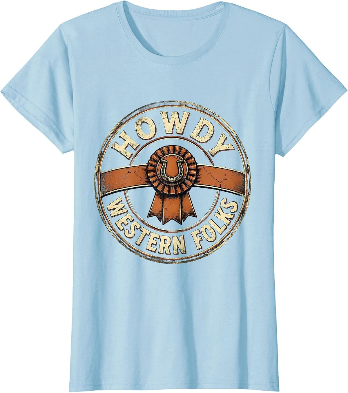 Howdy, Western Folks Distressed Cowboy Cowgirl Rodeo Pride T-Shirt - Baby Blue