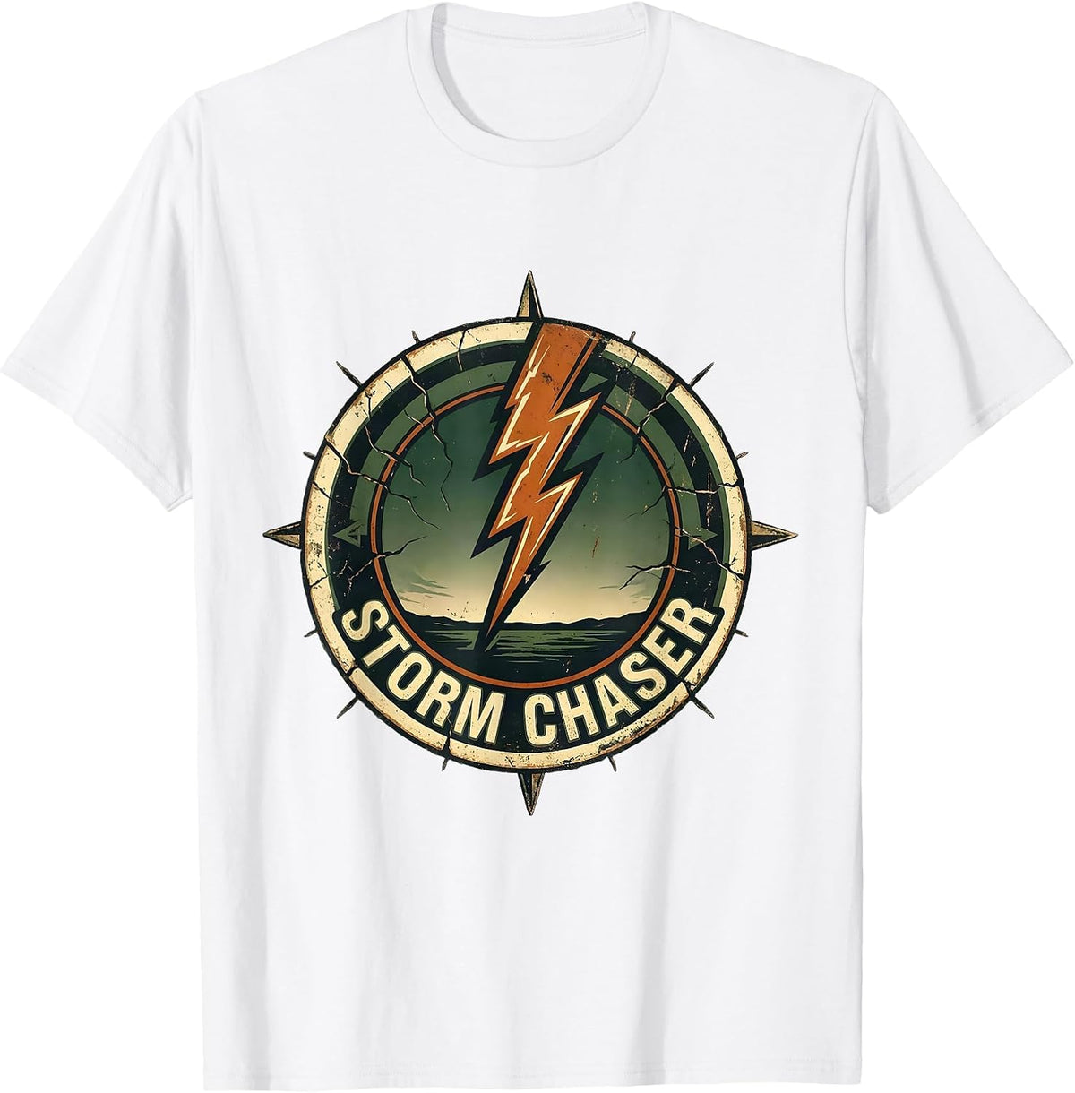 Men's Storm Chaser Vintage Lightning Bolt Graphic Novelty T-Shirt - White