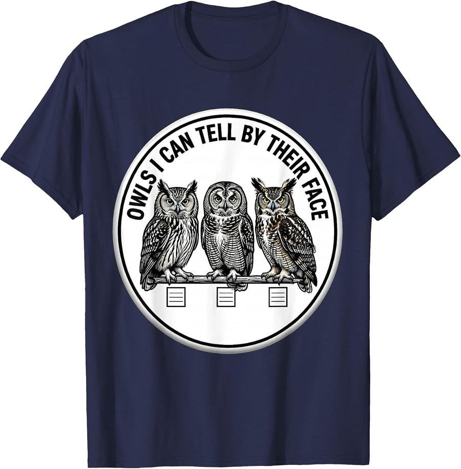 Owls I Can Tell By Their Face Funny Owl Lover Vintage Humor T-Shirt - Navy Blue