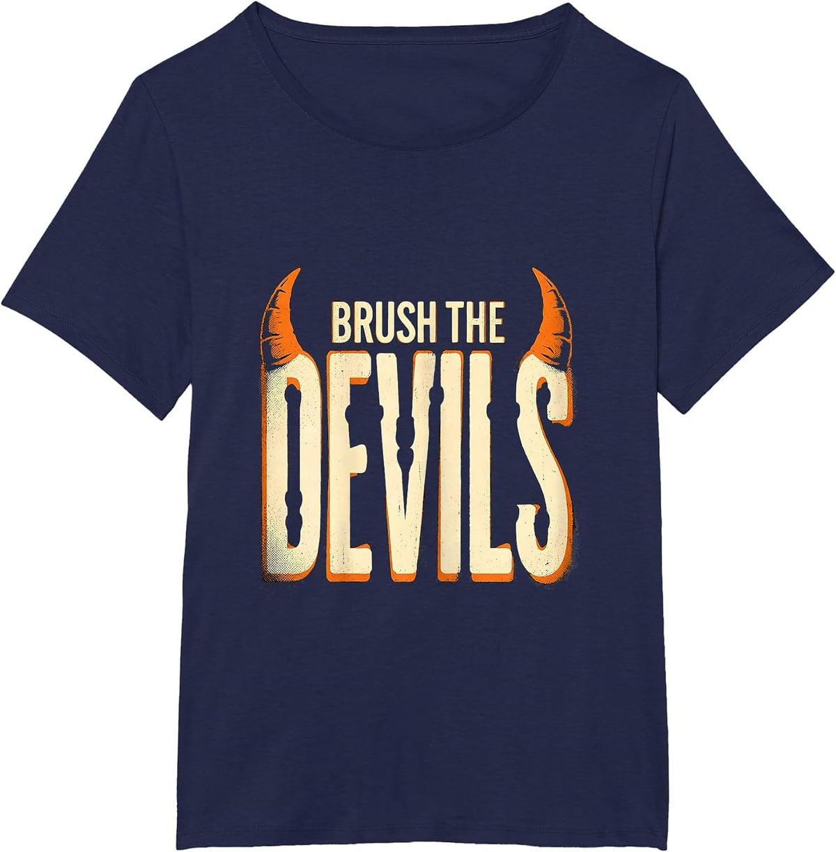 Women's Brush the Devils Funny Dentist Halloween Dental Hygienist T-Shirt - Navy Blue
