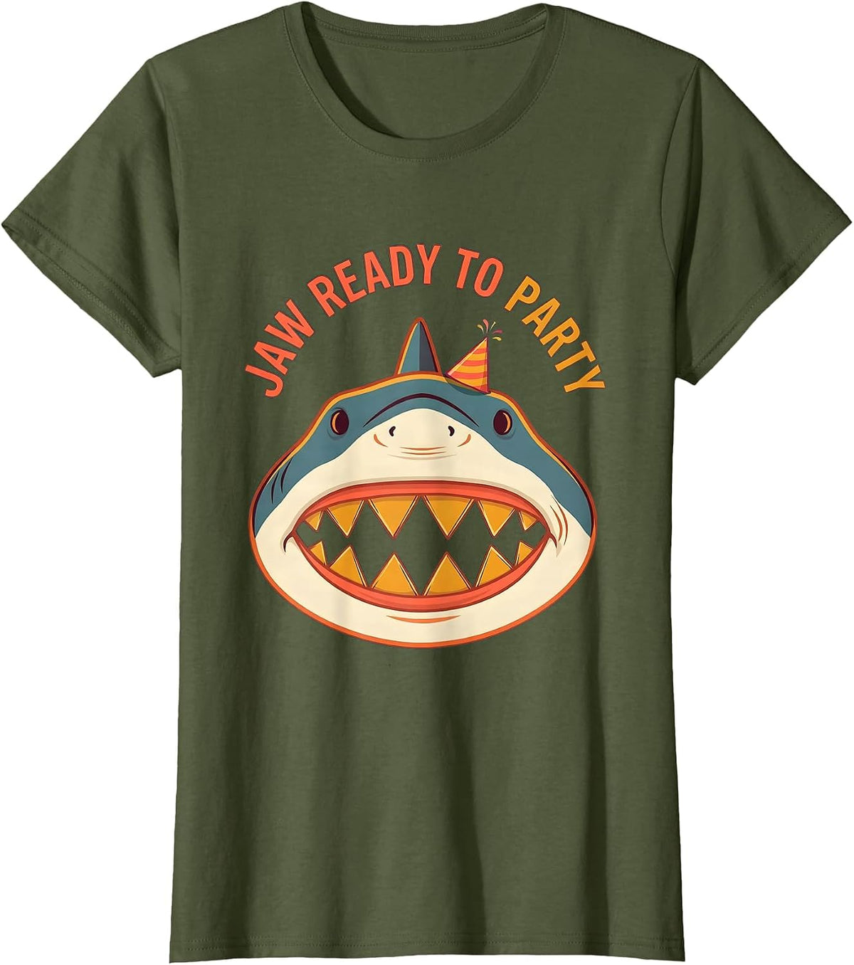 Women's Jaw Ready To Party Funny Shark Lover Wildlife Humor T-Shirt - Olive Green