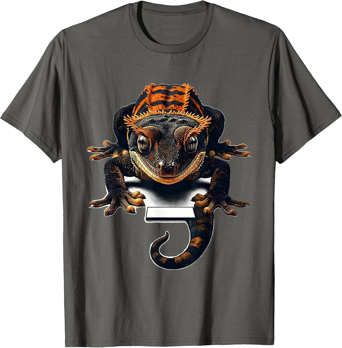 Crested Gecko Glass Surfing Funny Reptile Lover Gift T-Shirt - Asphalt Grey