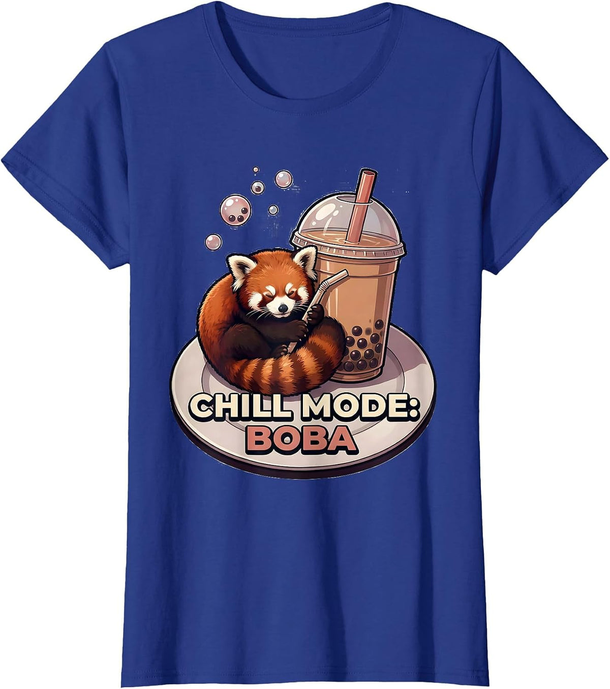 Women's Chill Mode: Boba Cute Panda Boba Tea Kawaii Anime Girl T-Shirt - Royal Blue