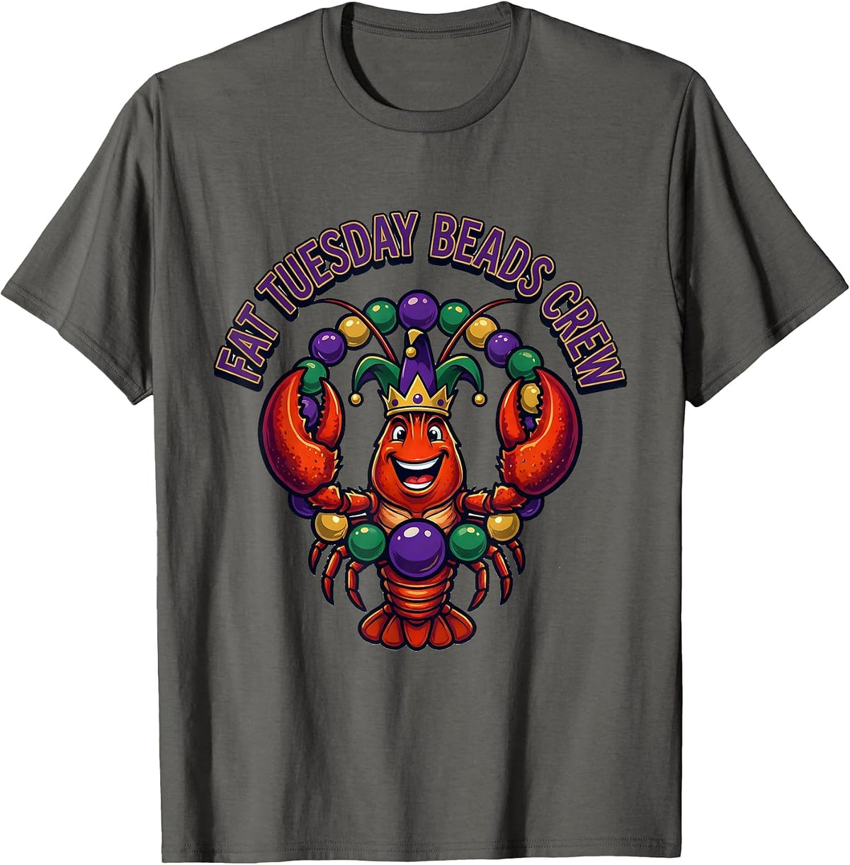 Fat Tuesday Beads Crew Funny Mardi Gras Crawfish Party Humor T-Shirt - Asphalt Grey