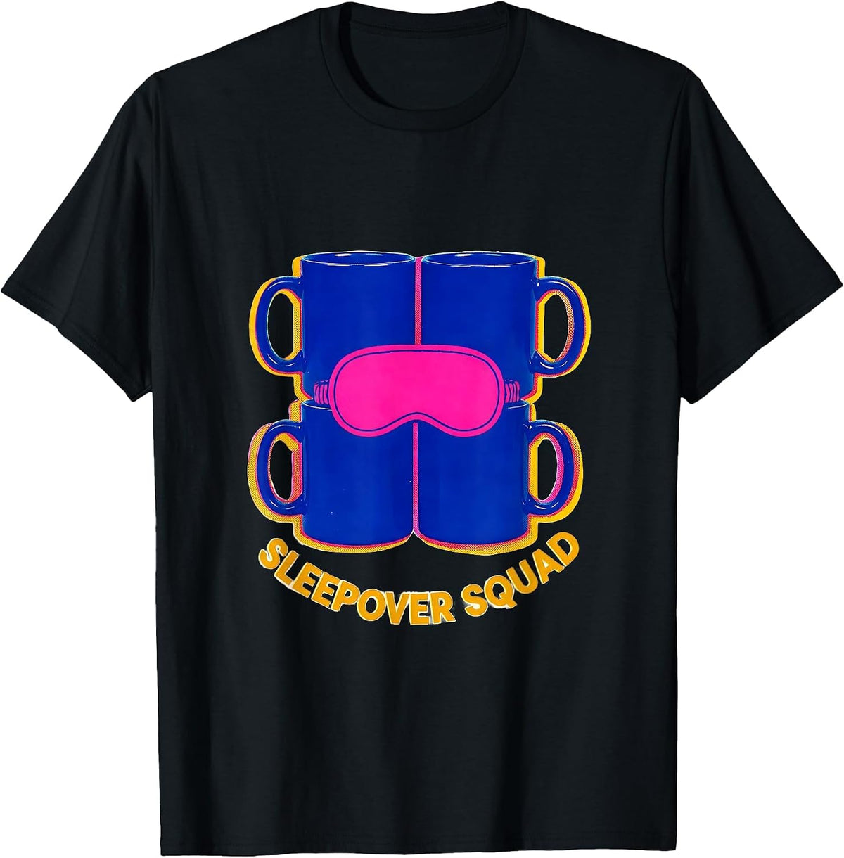 Men's Sleepover Squad Risograph Matching Group Slumber Party Party T-Shirt - Black