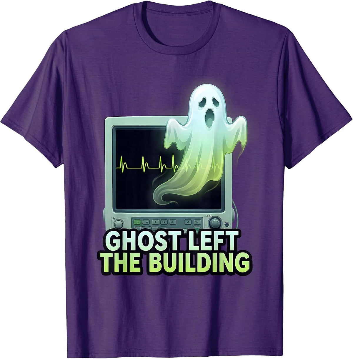 Men's Ghost Left the Building Halloween Nurse Design T-Shirt - Purple