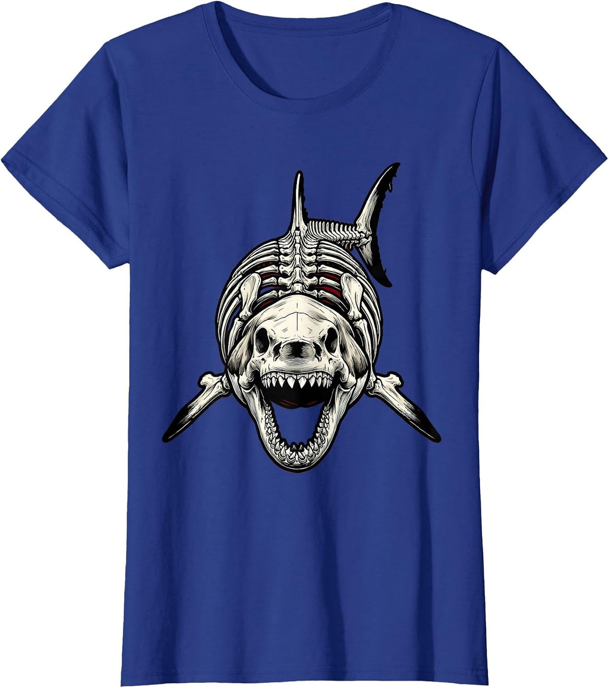 Women's Shark Skeleton Museum Pose Graphic T-Shirt - Royal Blue