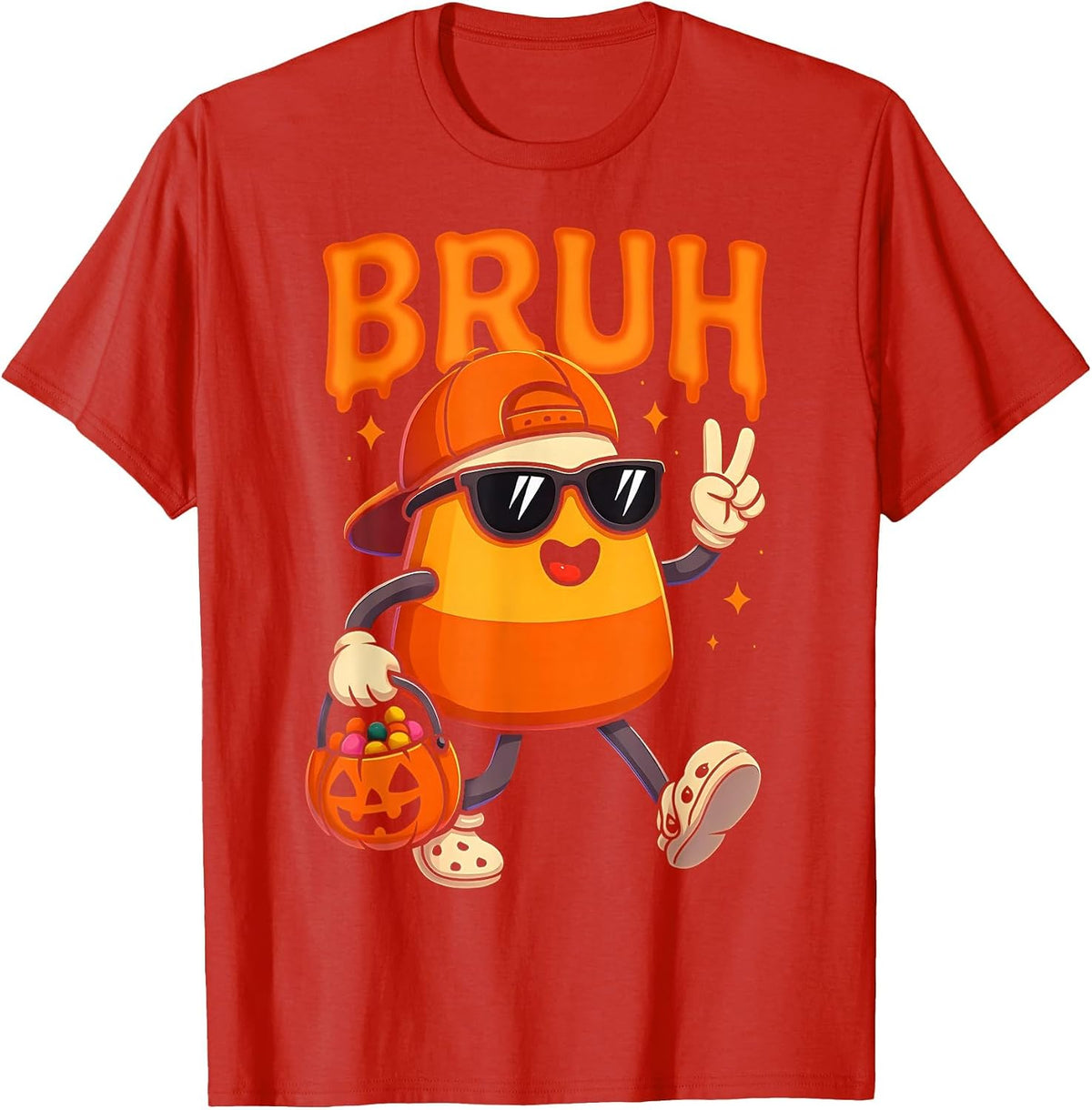 Bruh Halloween Team Candy Corn Trick Or Treat Kids Boy Funny T-Shirt - Red