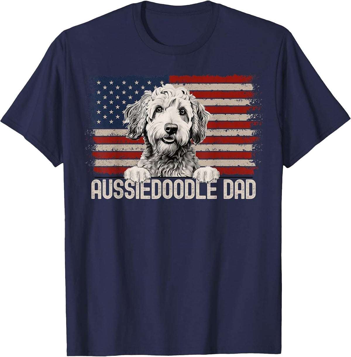 Best Dog Dad Ever American Flag - Aussiedoodle Dad T-Shirt - Navy Blue