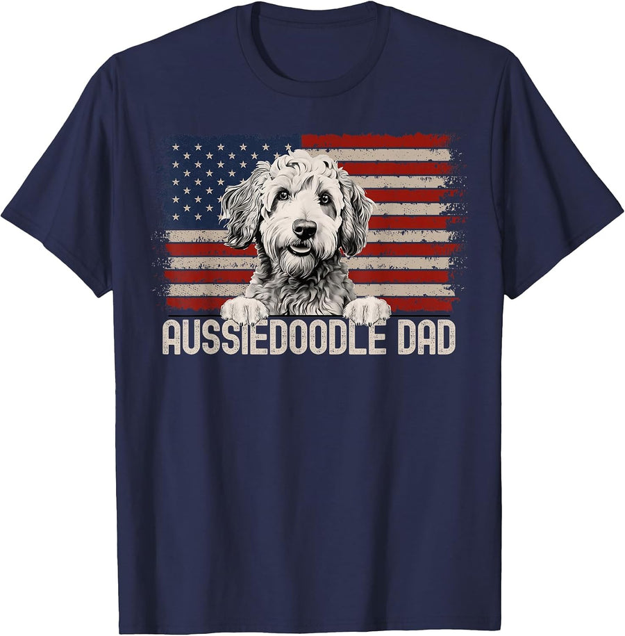 Best Dog Dad Ever American Flag - Aussiedoodle Dad T-Shirt - Navy Blue