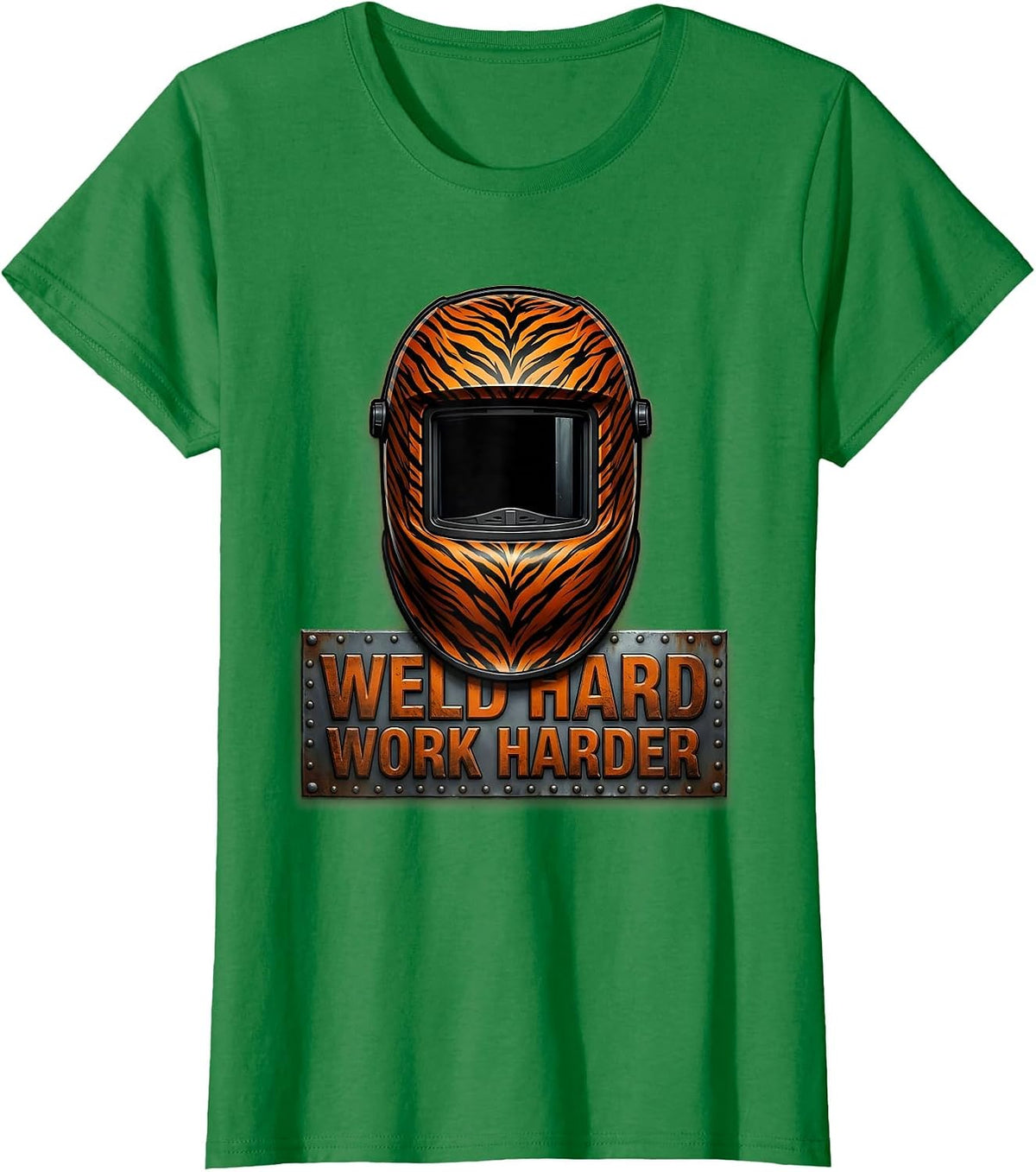 Women's Weld Hard Work Harder Welder Graphic Design T-Shirt - Kelly Green