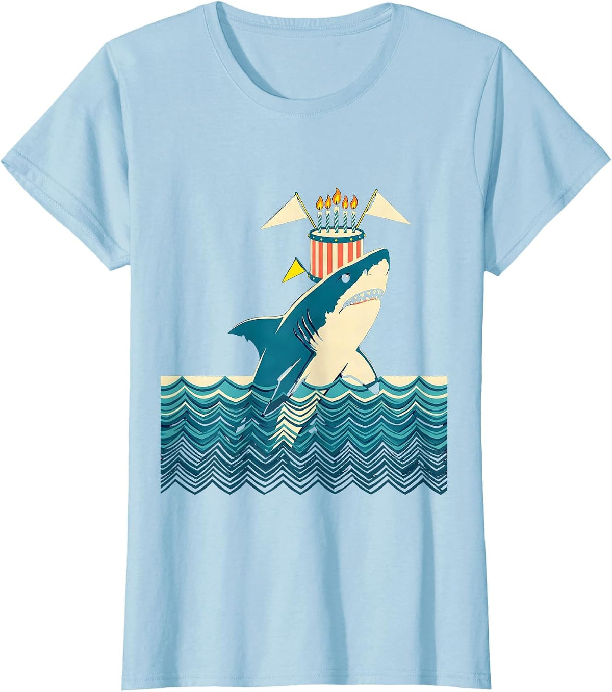 Shark Breaching Birthday Drum Kids Ocean Party T-Shirt - Baby Blue