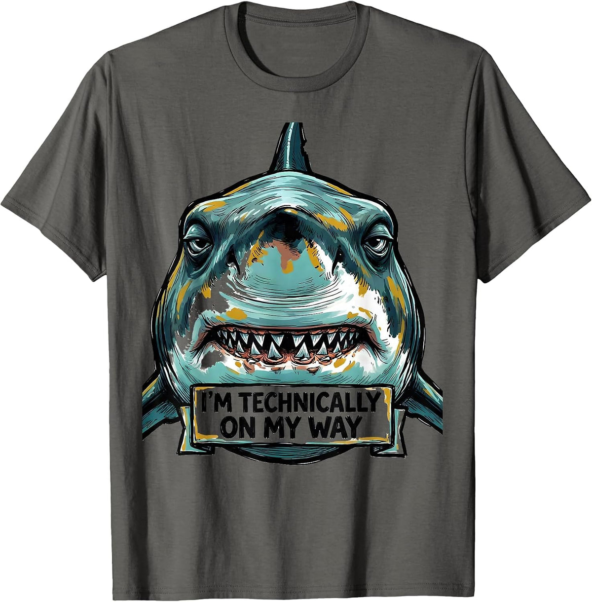 Men's I'm Technically On My Way Funny Shark Lover Ocean Animal T-Shirt - Asphalt Grey