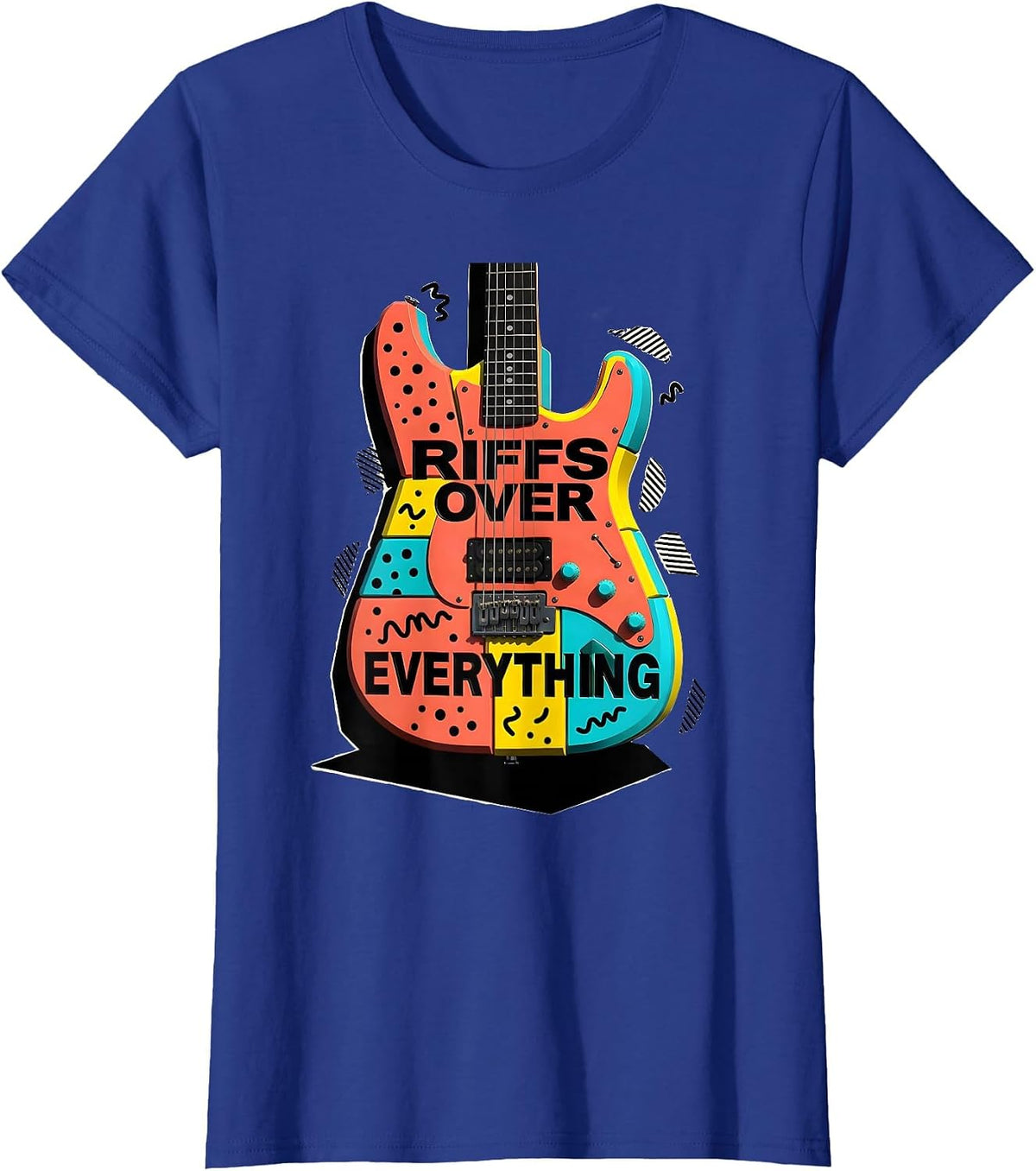 Women's Riffs Over Everything Metal Band Graphic Design T-Shirt - Royal Blue