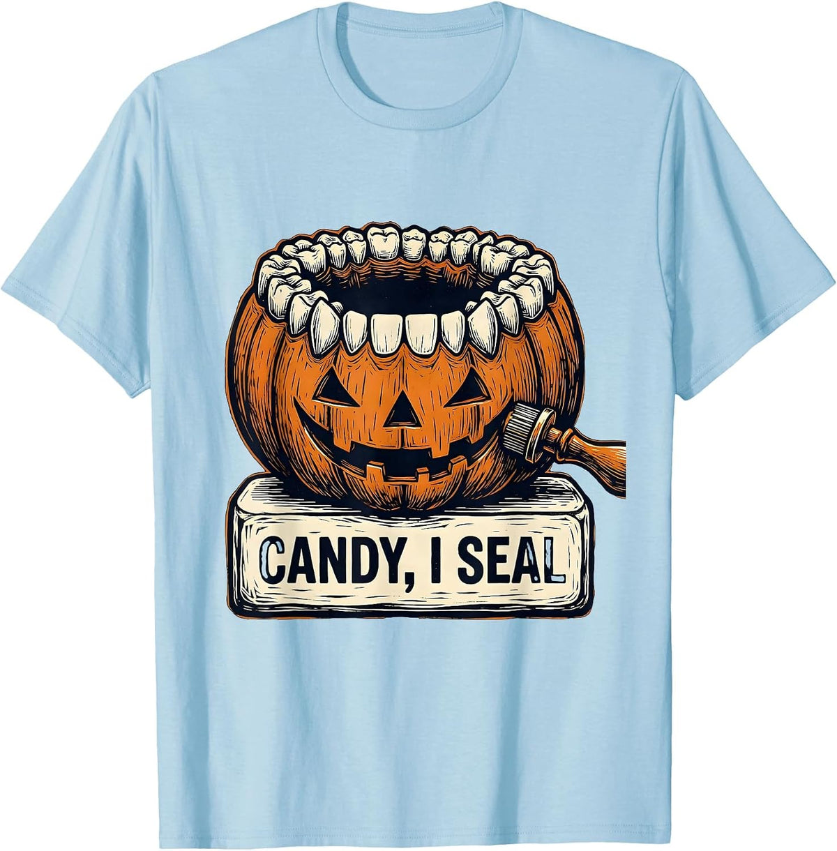 Men's Candy I Seal Funny Dental Hygienist Halloween Fall Humor T-Shirt - Baby Blue