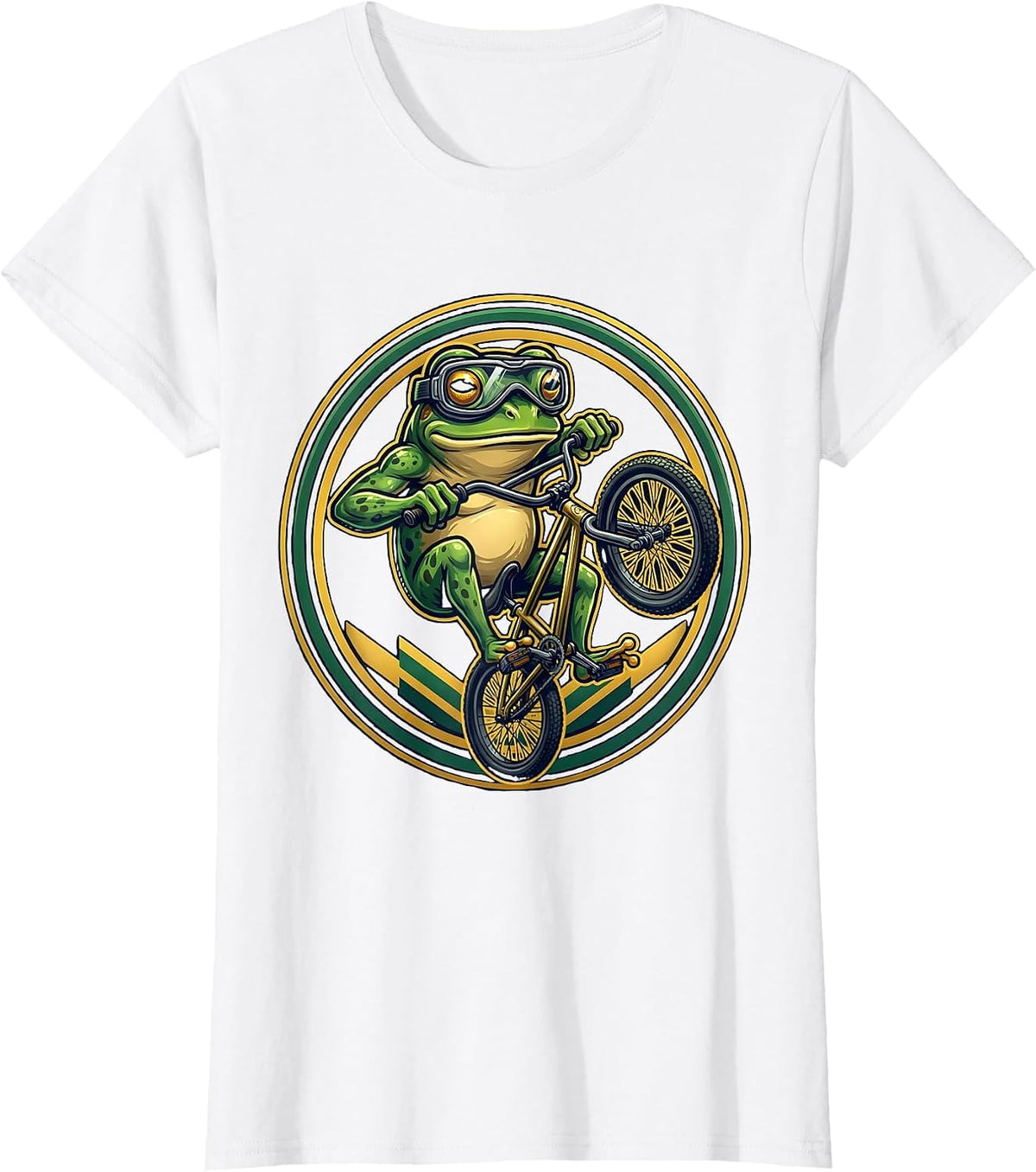 Frog On A Bike Wheelie Goggle Cycling Tee T-Shirt - White